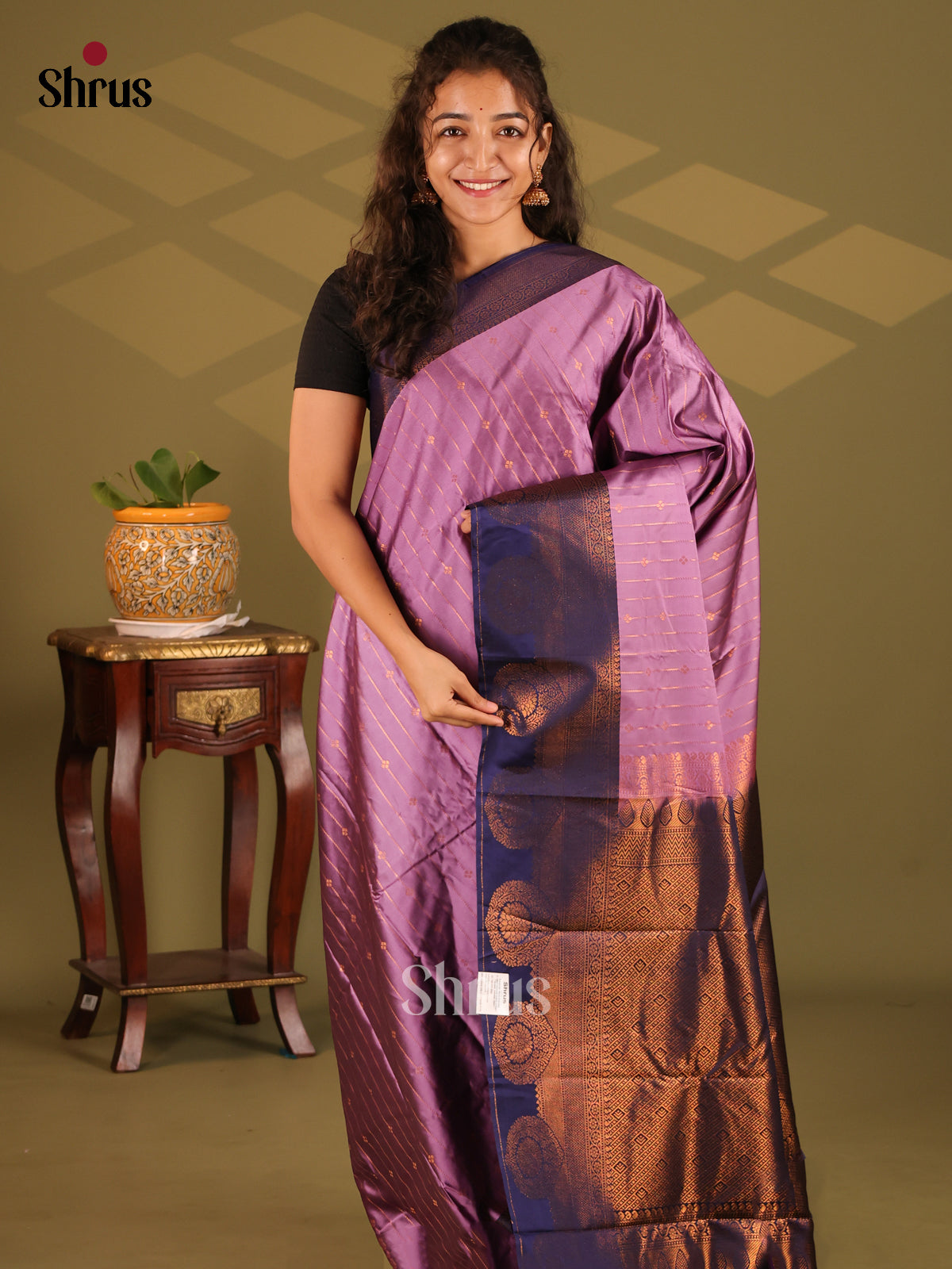 Purple with Blue- Semi Kanchipuram Saree - Shop on Shrus.com