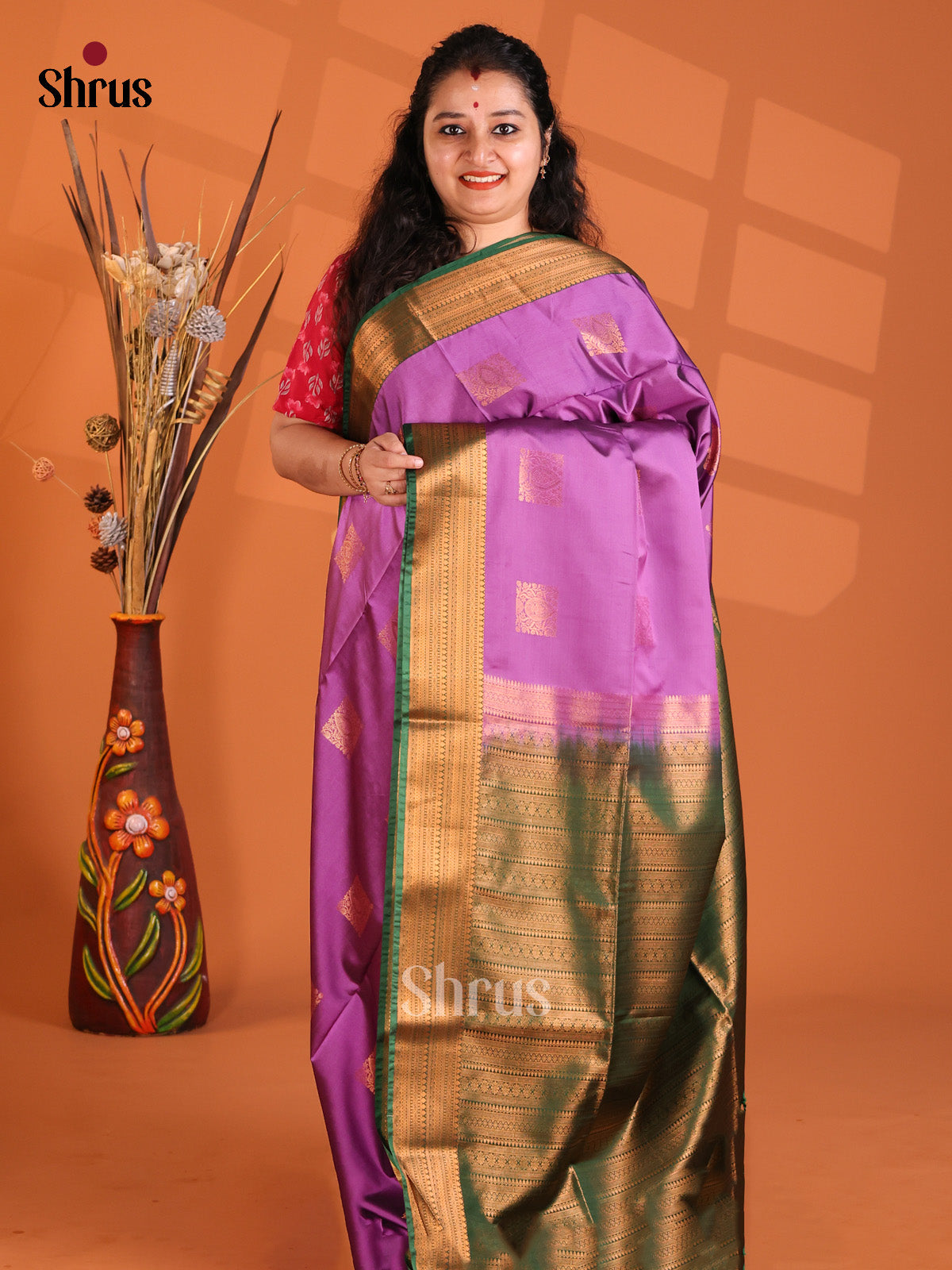 Purple & Green - Korvai Semi Kanchipuram saree - Shop on Shrus.com