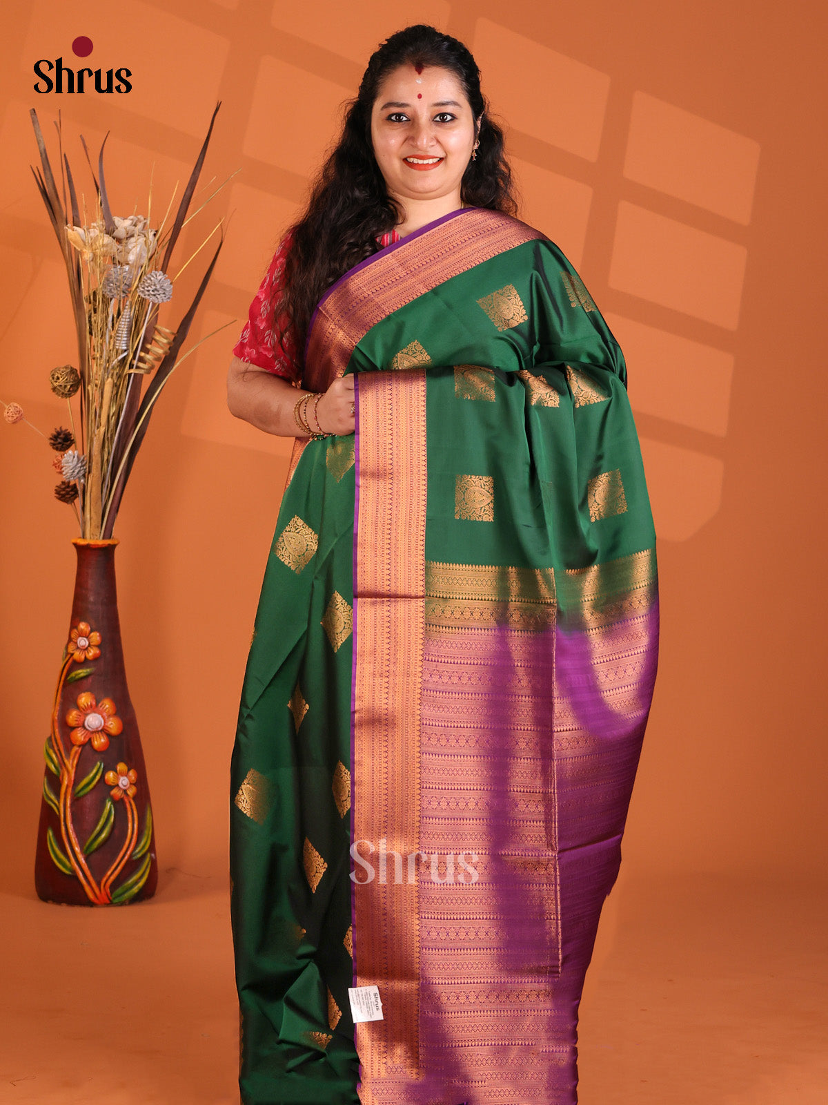 Green & Purple - Korvai Semi Kanchipuram saree - Shop on Shrus.com