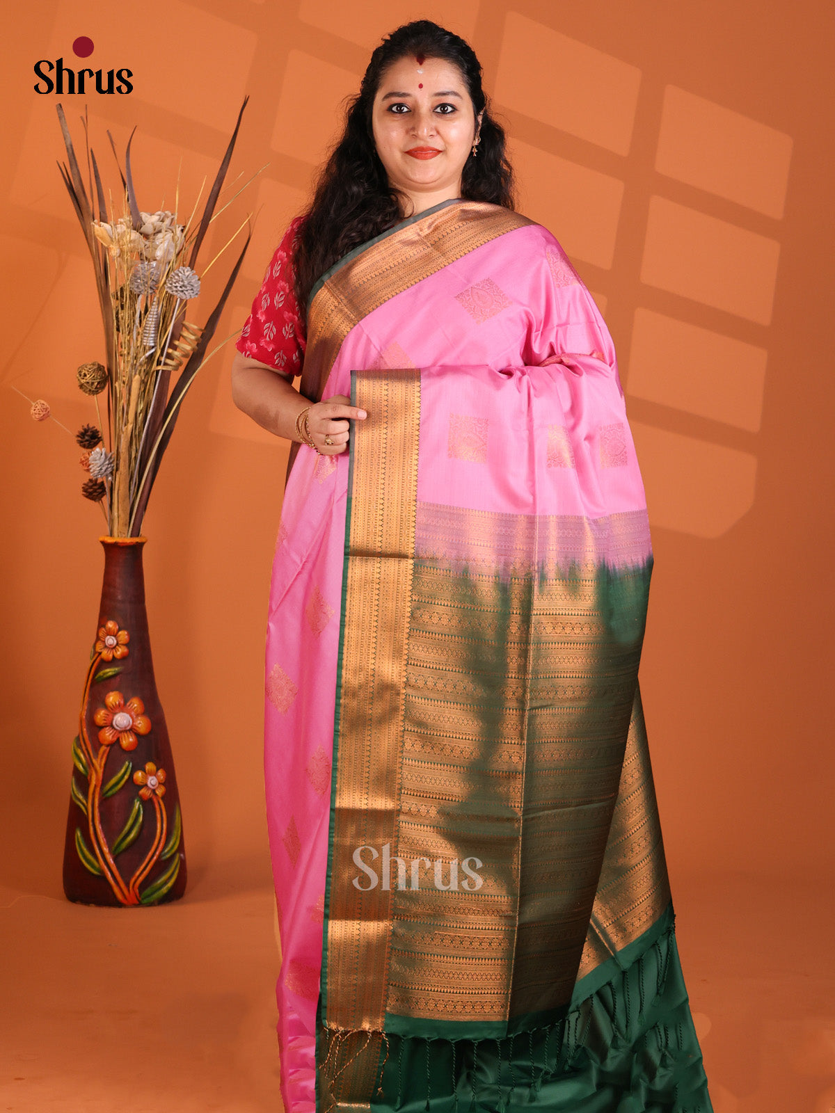 Pink & Green - Korvai Semi Kanchipuram saree - Shop on Shrus.com