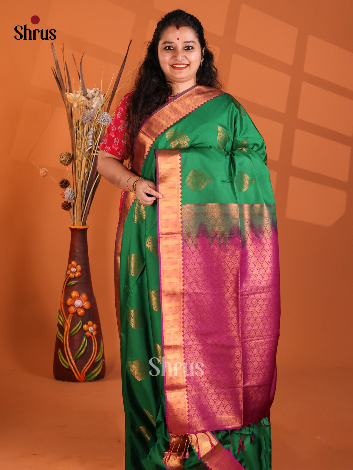 Green & Purple- Korvai Semi Kanchipuram saree - Shop on Shrus.com