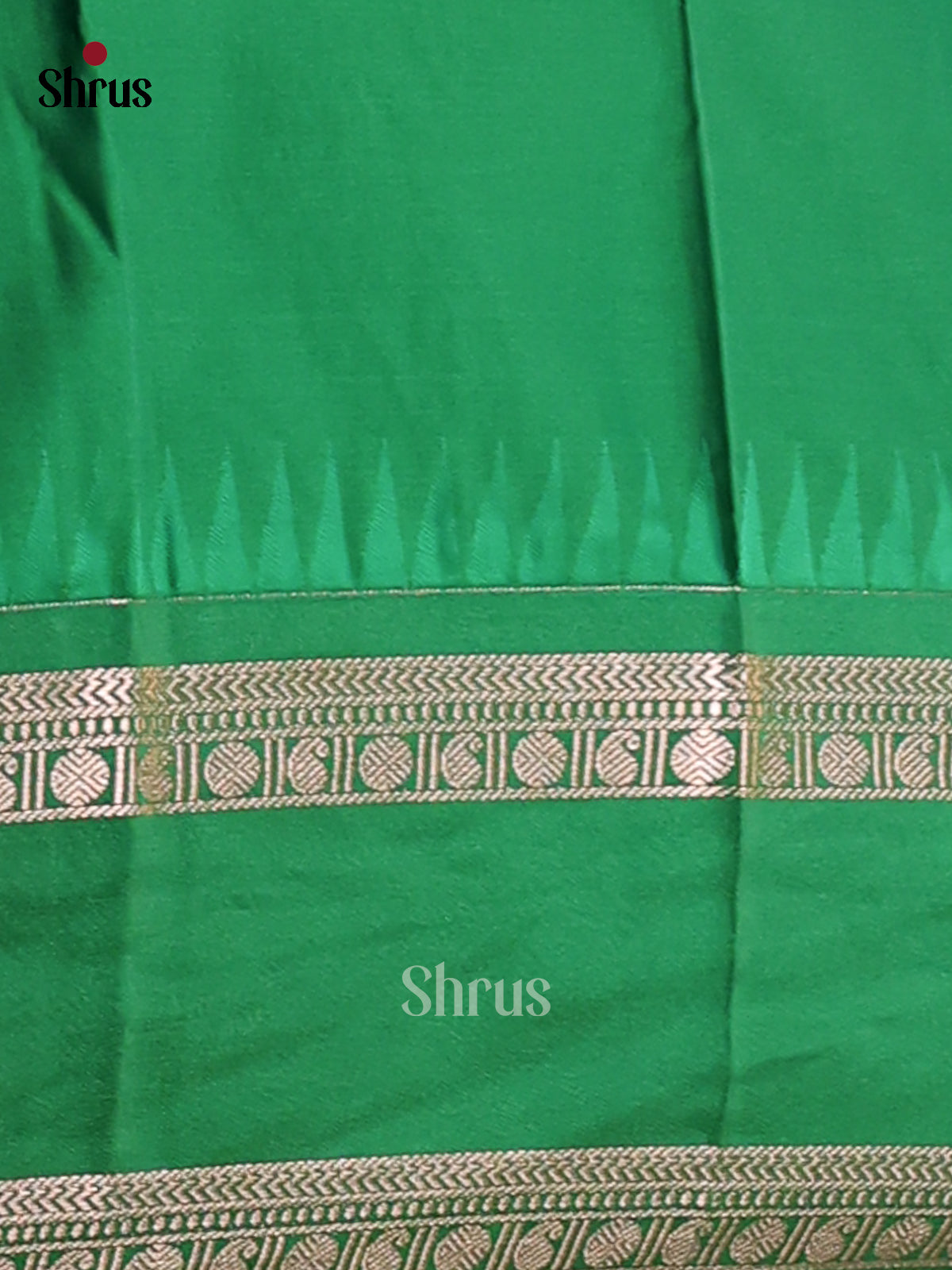 Peach with Green- Semi Kanchipuram Saree - Shop on Shrus.com