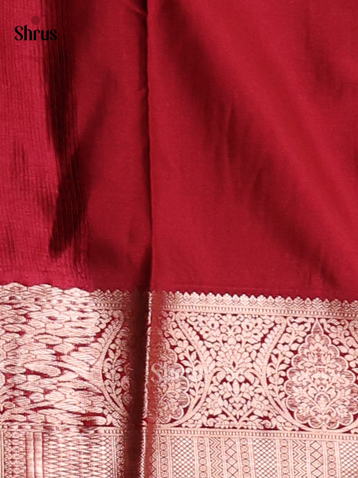 Peach with Maroon - Semi Kanchipuram Saree - Shop on Shrus.com