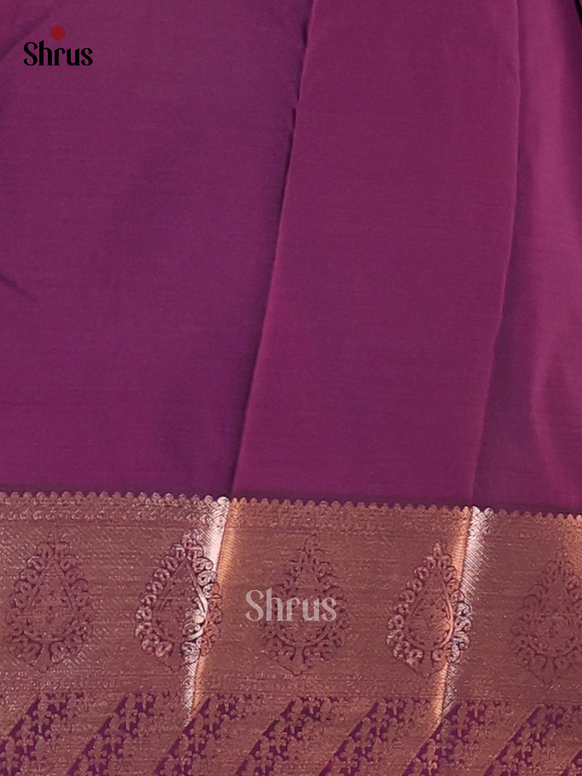 Green with Violet - Semi Kanchipuram Saree - Shop on Shrus.com