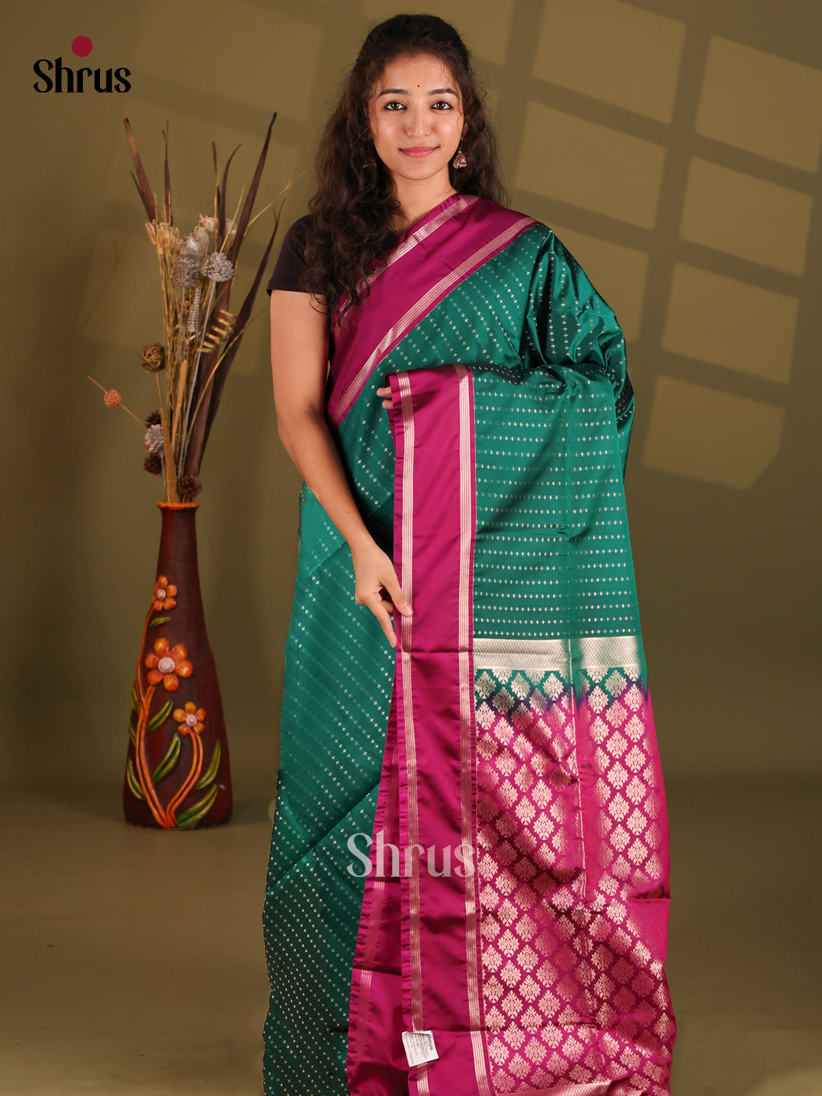 Green & Maroon - Semi Softsilk Saree - Shop on Shrus.com