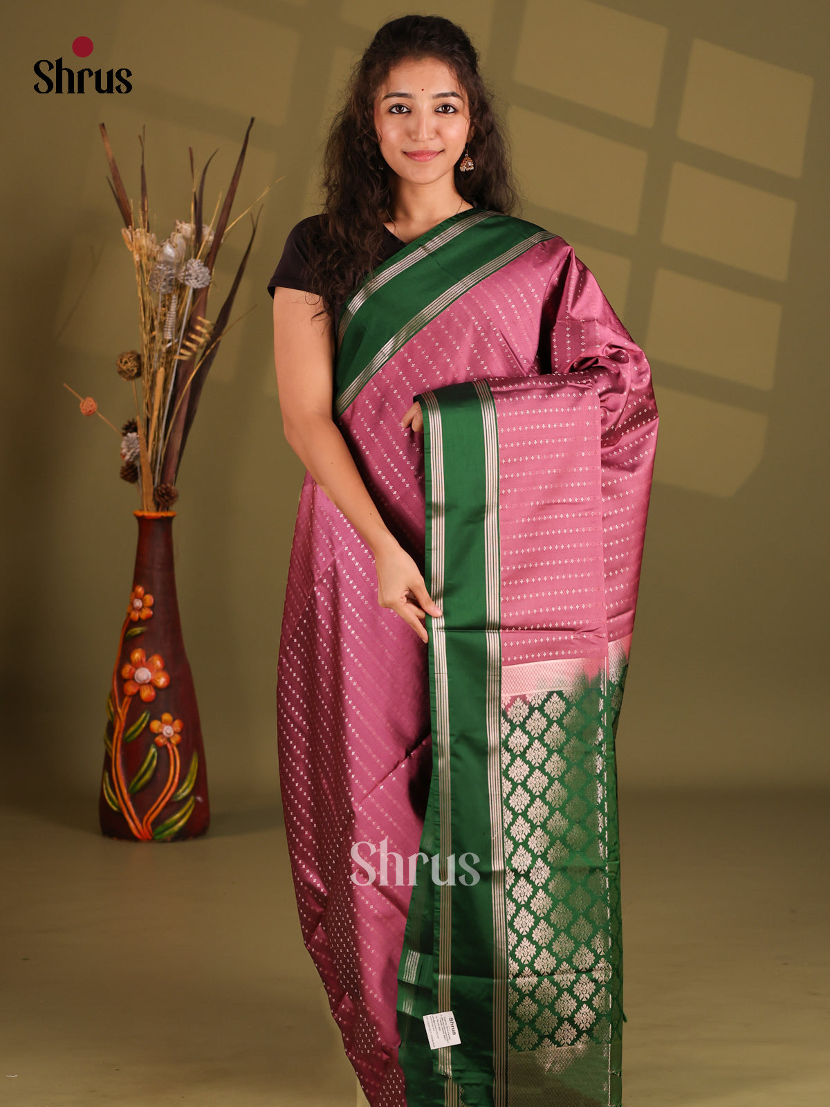 Onion Pink & Green- Semi Softsilk Saree - Shop on Shrus.com