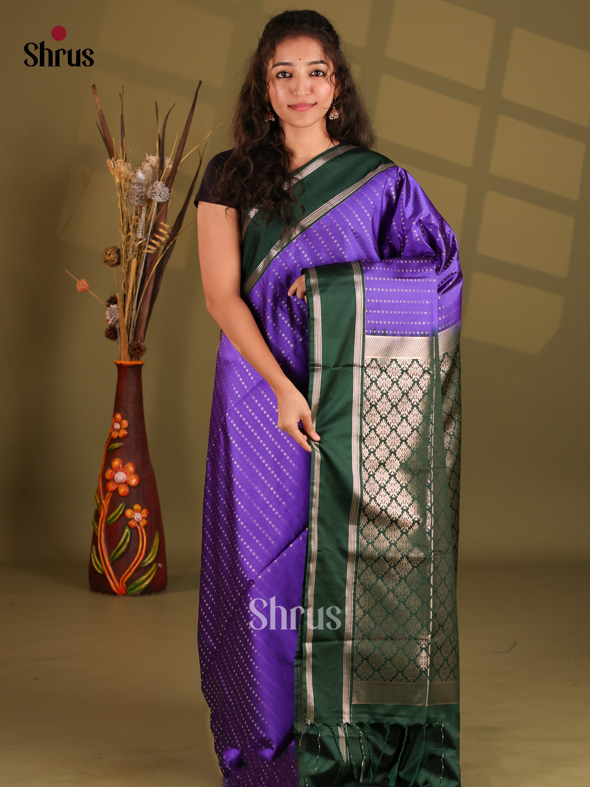 Violet & Green- Semi Softsilk Saree - Shop on Shrus.com