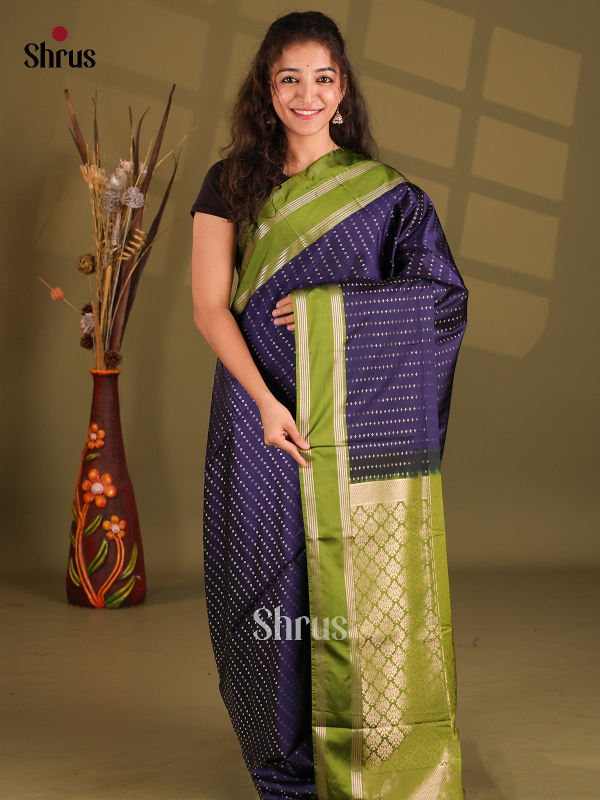 Blue & Green- Semi Softsilk Saree - Shop on Shrus.com