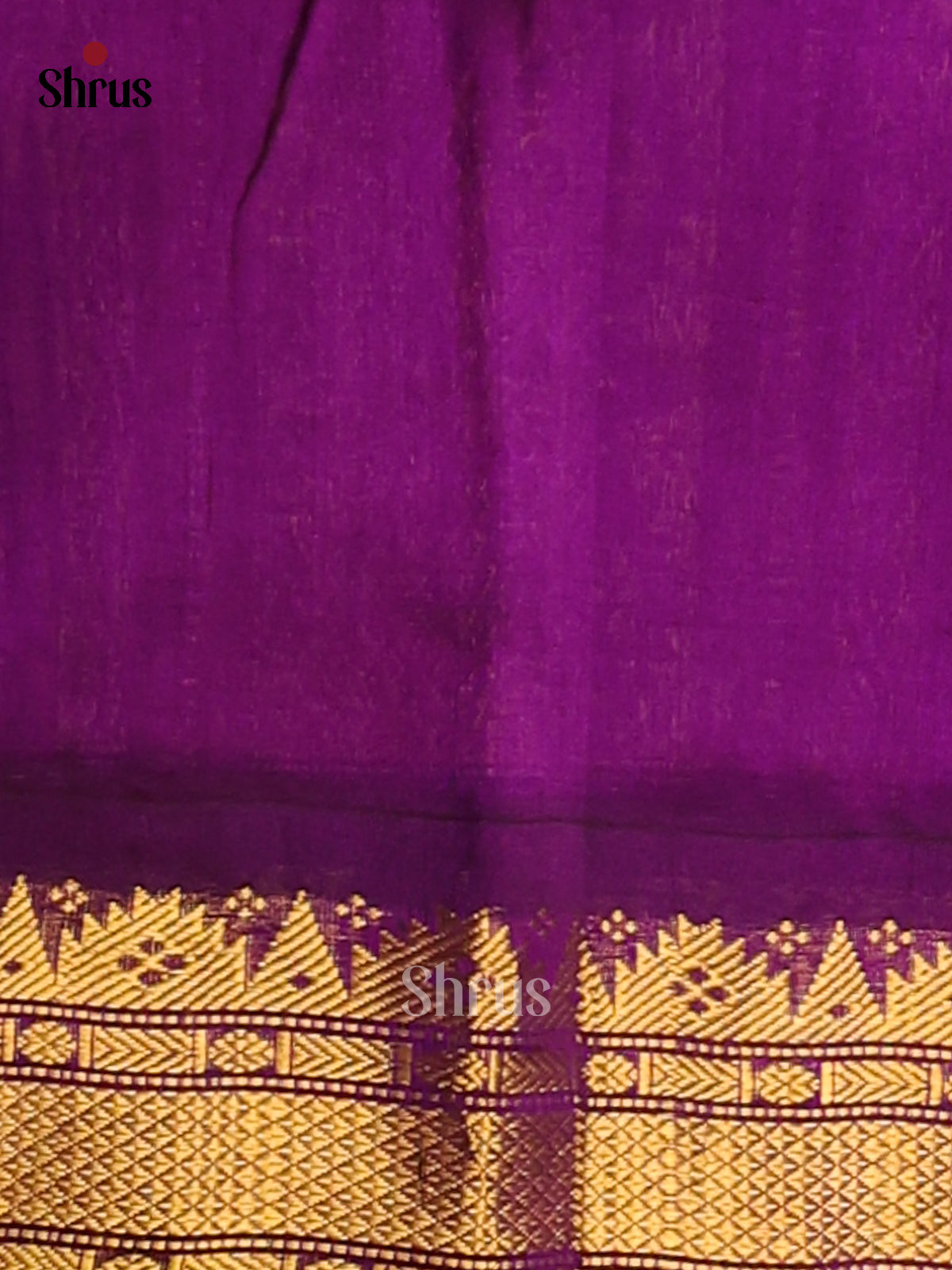 Bright Yellow Silk Cotton Saree with plain body & Violet zari border - Shop on Shrus.com