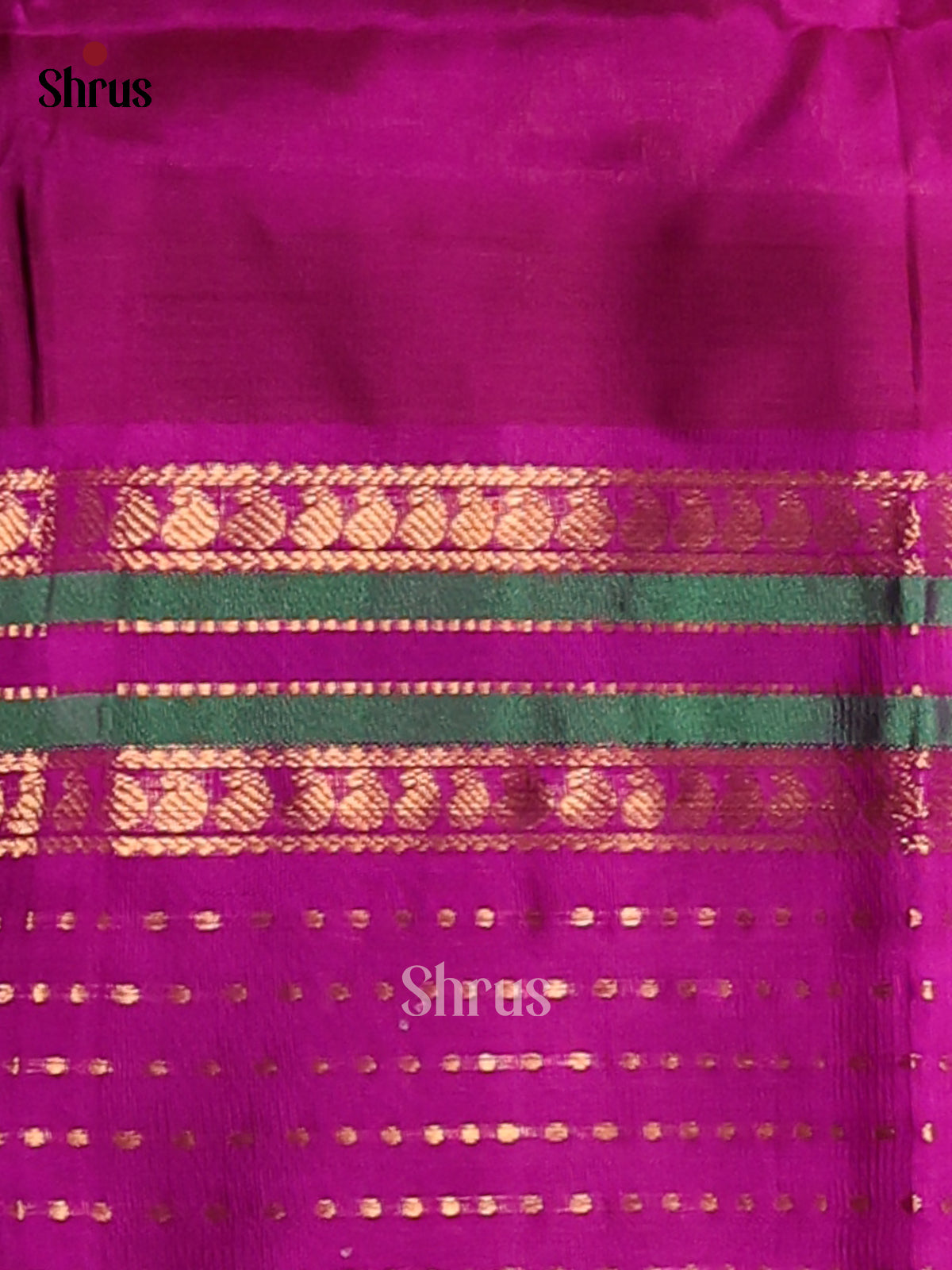 Serene Lite Green Silk Cotton Saree with zari checks, buttas , Majenta brocade pallu - Shop on Shrus.com