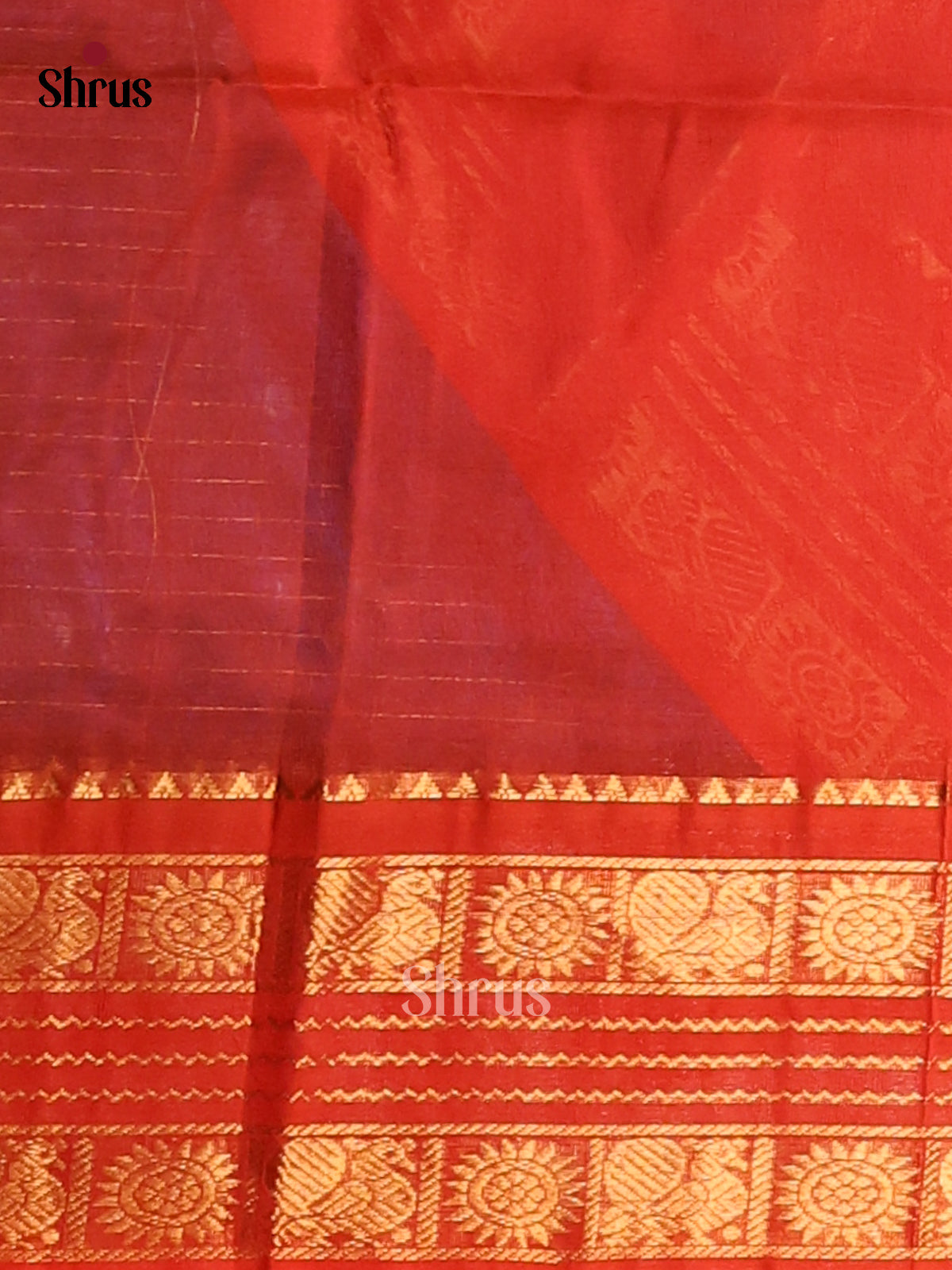 Classy Blue Silk Cotton Saree with gold zari podi kattam , Red rettaipet border - Shop on Shrus.com