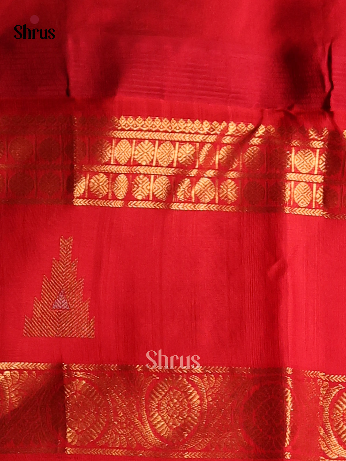 Regal Violet Silk Cotton Saree with gold zari buttas & red rettaipet border - Shop on Shrus.com