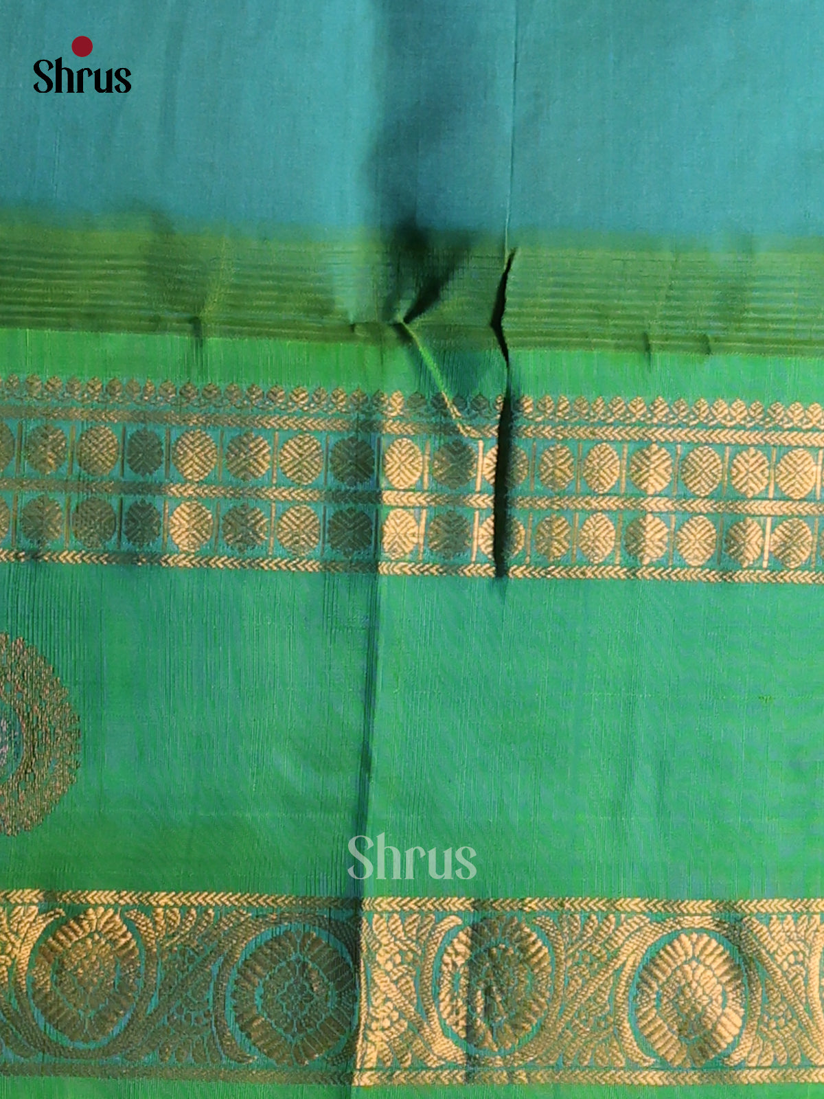 Glorious Yellow Silk Cotton Saree with gold zari buttas & teal green rettaipet zari border -1