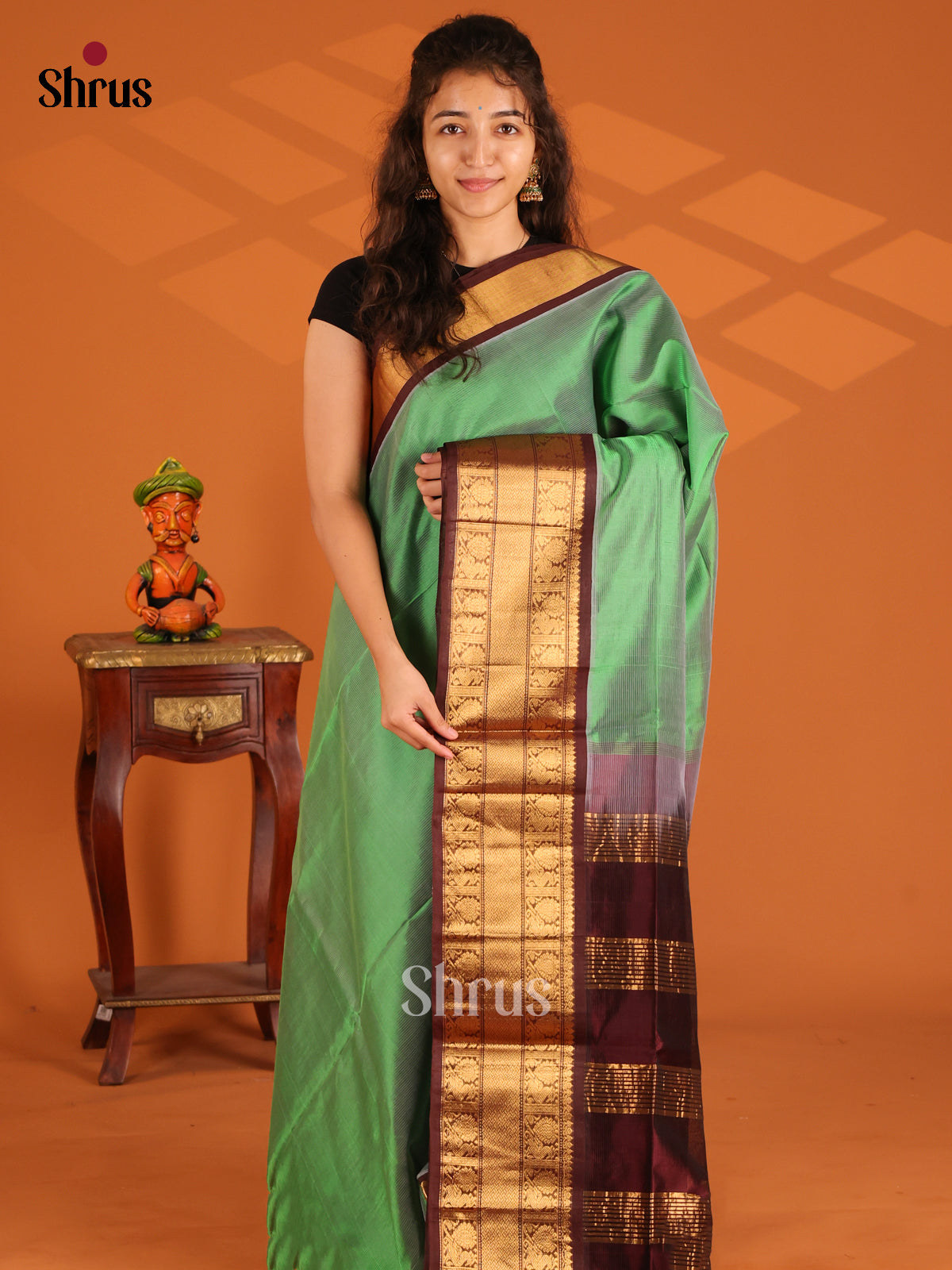 green maron korvai silk cotton saree