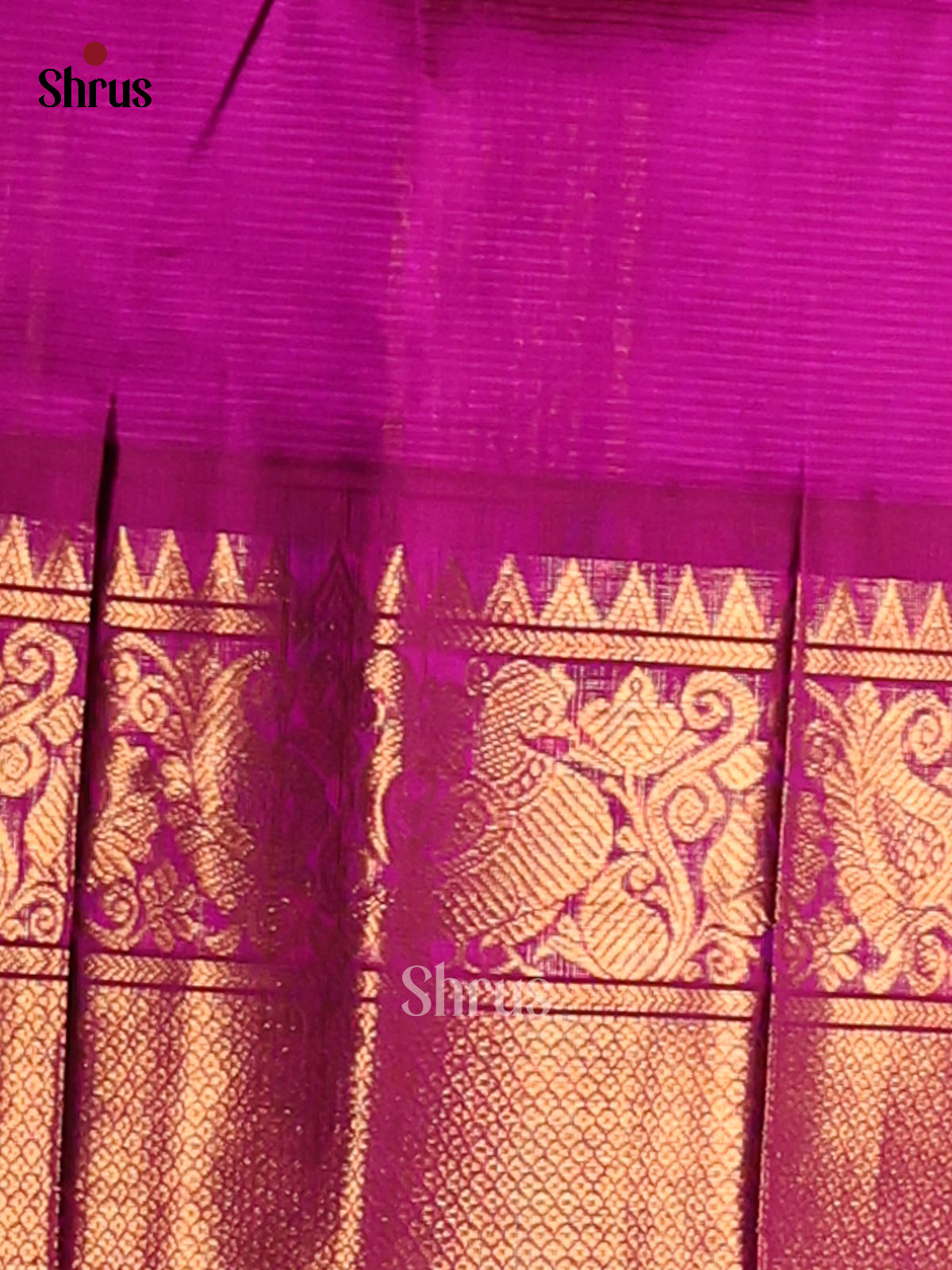 Chic Violet Silk Cotton Saree with Pink Zari Border & Zari striped Pallu - Shop on Shrus.com
