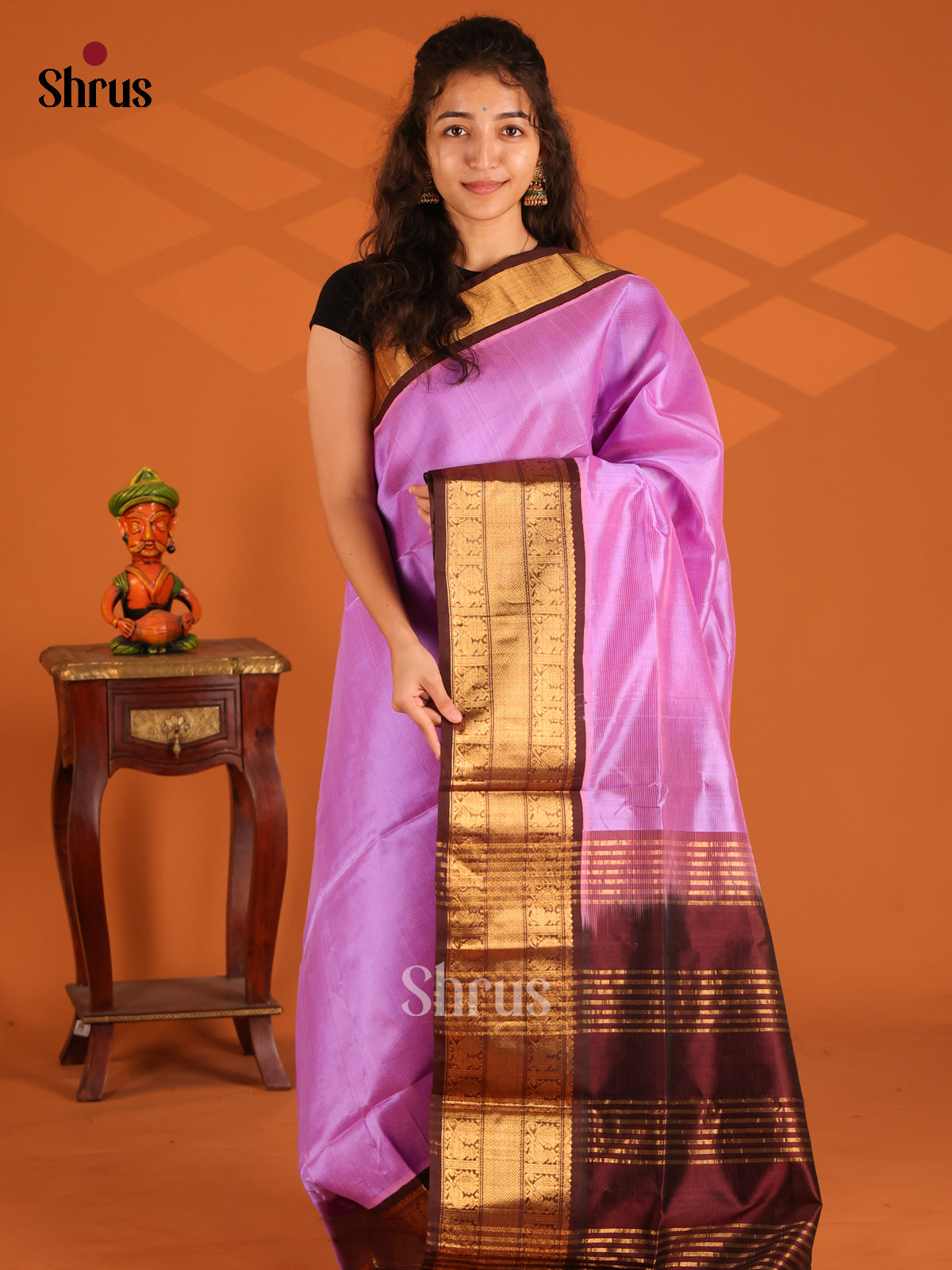 Elegant Lavender Silk Cotton Saree with Maroon Zari Border & Brocade Pallu - Shop on Shrus.com