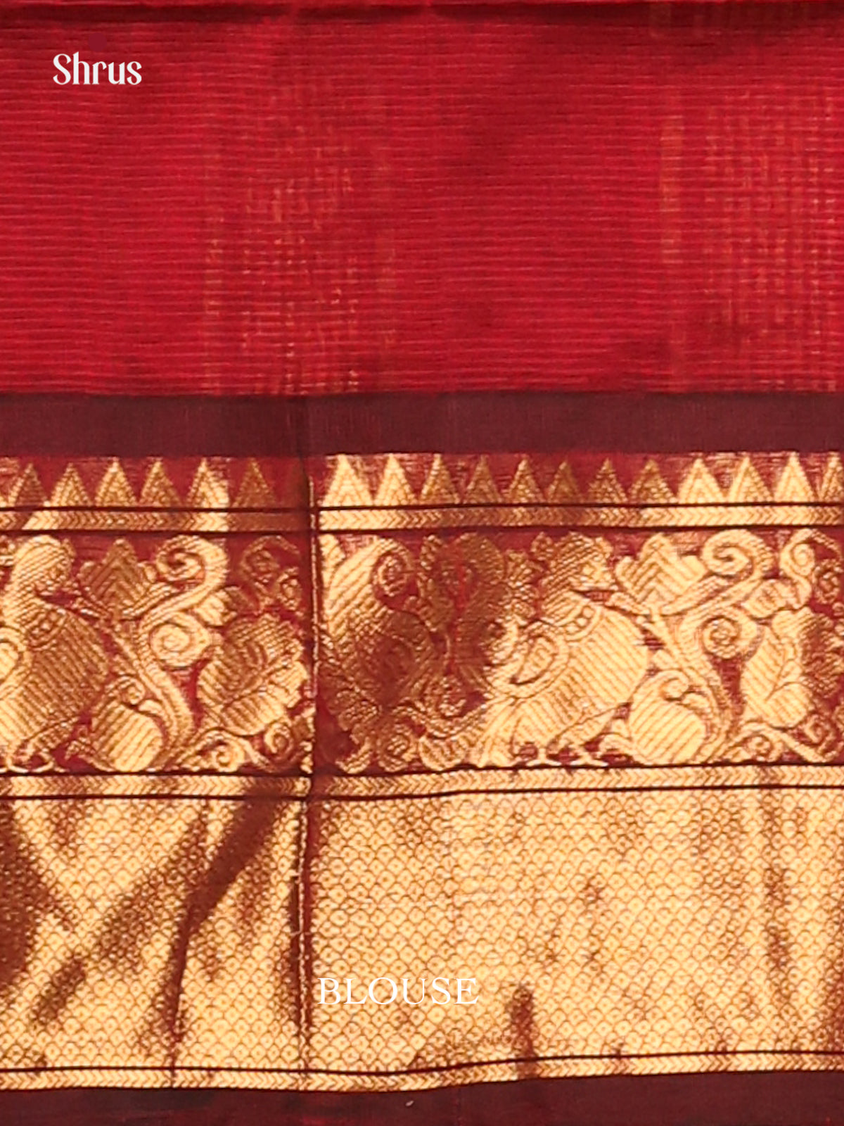 Cream & Brown Silk Cotton Saree with gold zari peacock vines border - Shop on Shrus.com