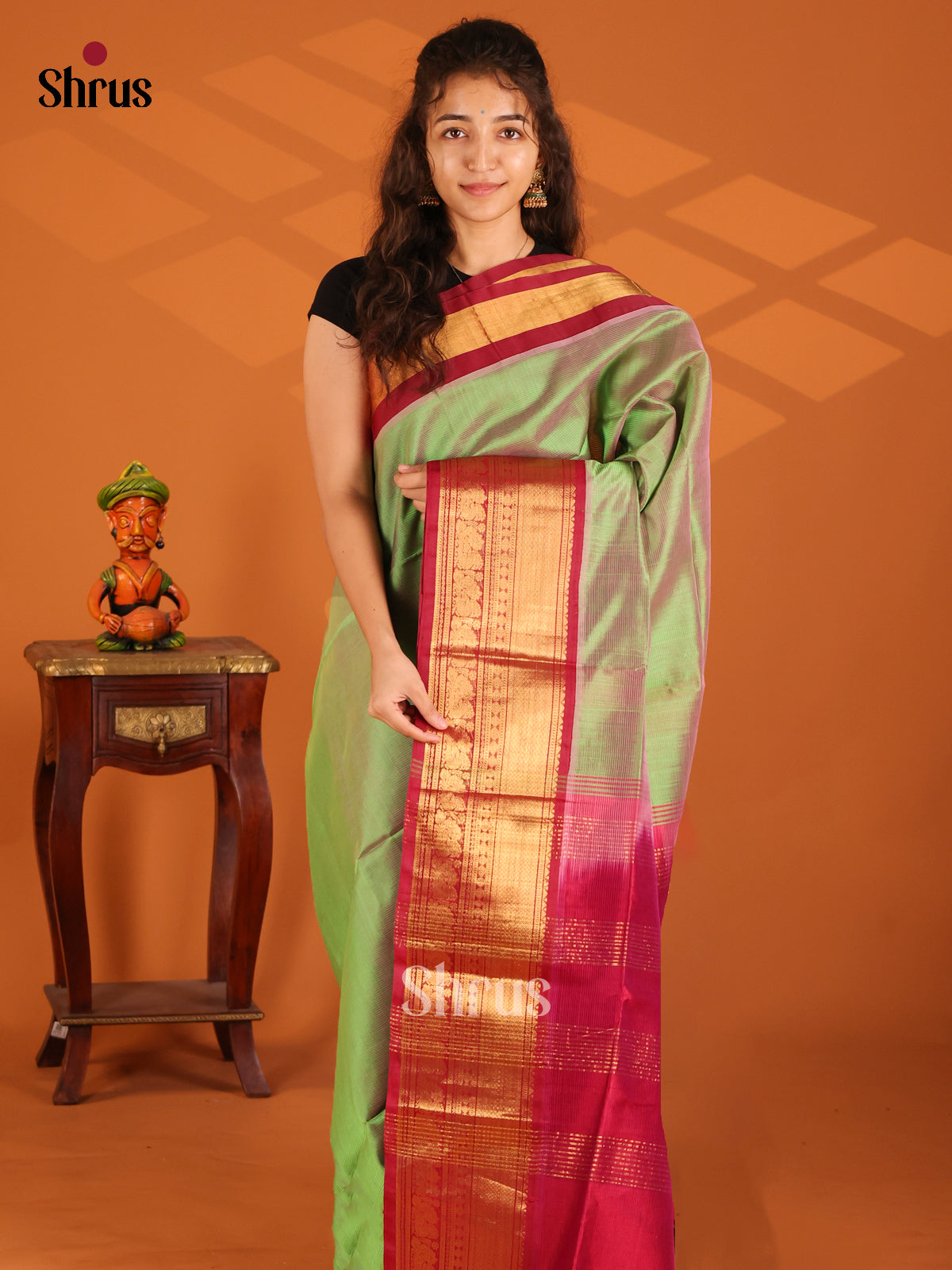 green red korvai border silk cotton saree