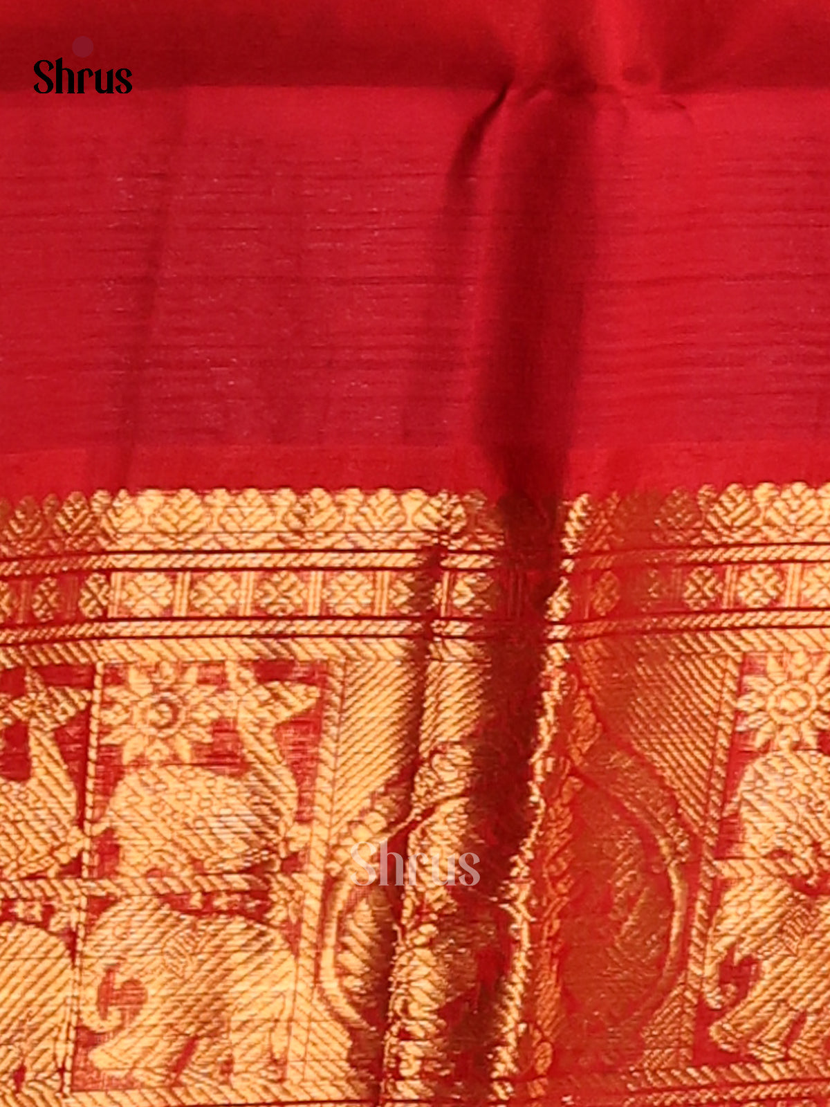 Exquisite Violet Silk Cotton Saree with Zari deer & elephant buttas in Red border -1