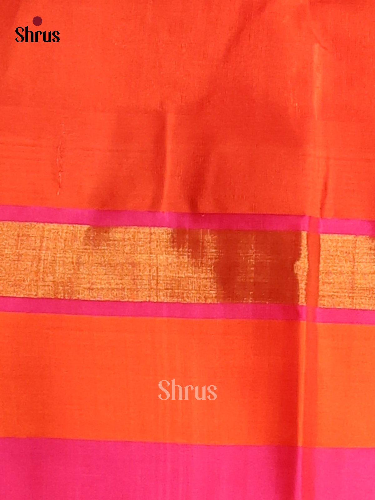 Lustrous Cream Silk Cotton Saree with Orange zari woven floral brocade pallu - Shop on Shrus.com