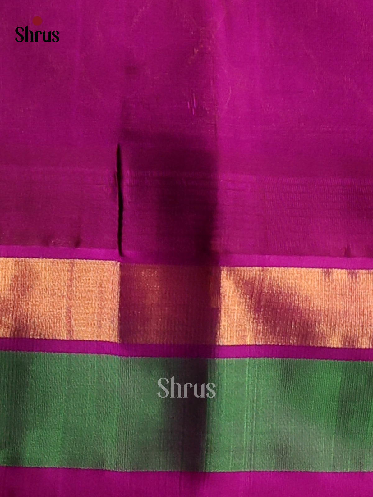 Ethereal Parrot Green Silk Cotton Saree wih zari brocade purple pallu - Shop on Shrus.com