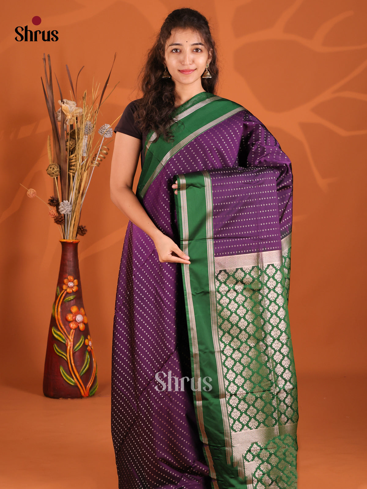 Violet & Green- Semi Softsilk Saree - Shop on Shrus.com