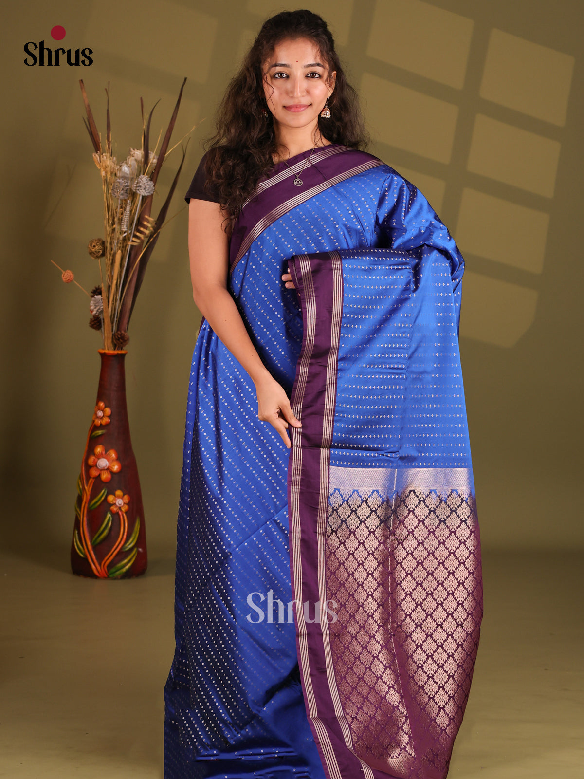 Blue & Violet- Semi Softsilk Saree - Shop on Shrus.com