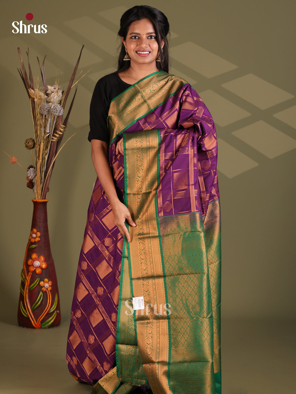 Violet & Green - Semi Kanchipuram Saree - Shop on Shrus.com
