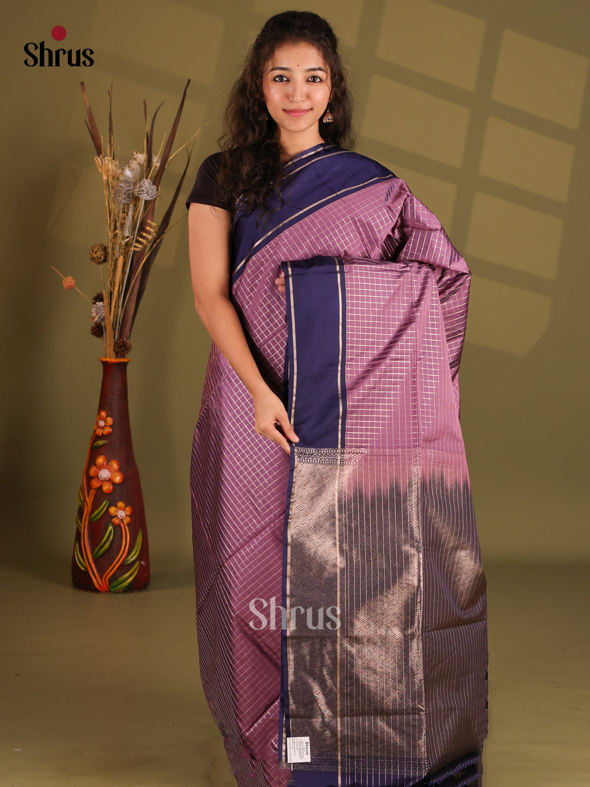 Lavender & Blue- Semi Softsilk Saree - Shop on Shrus.com