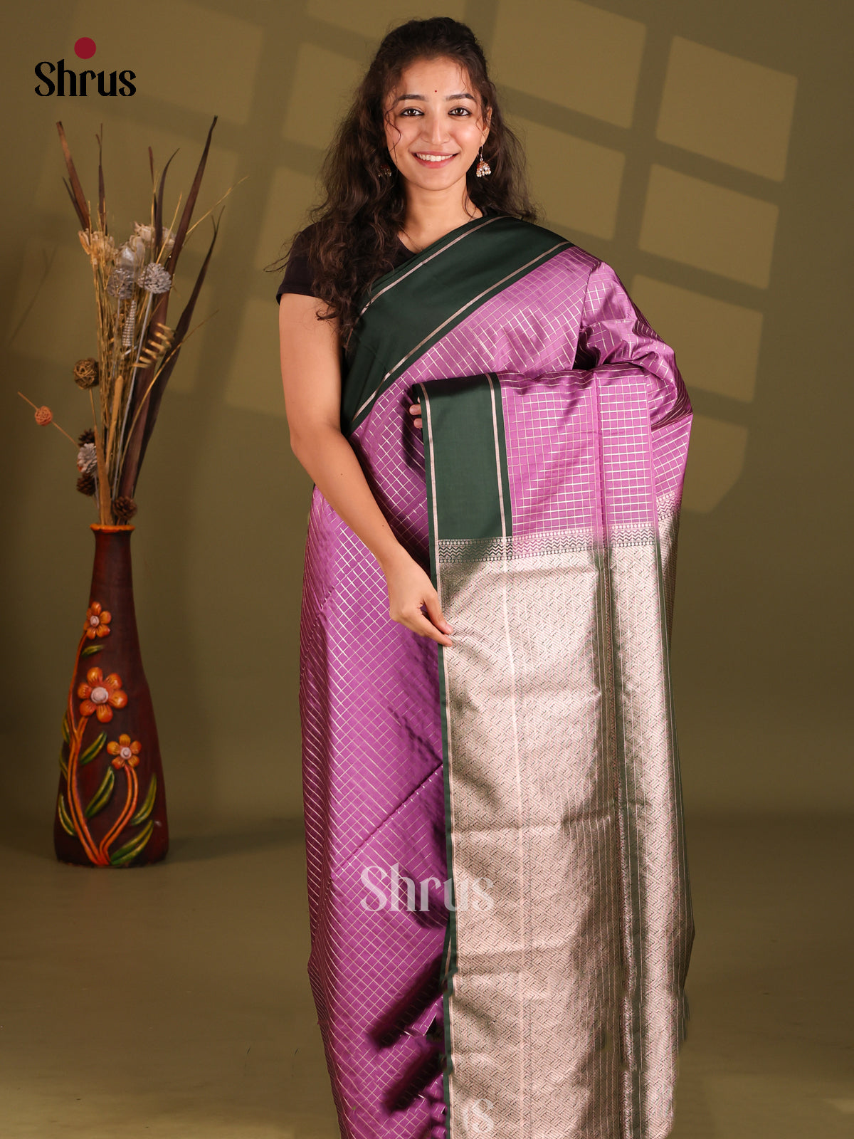 Purple & Green - Semi Softsilk Saree - Shop on Shrus.com
