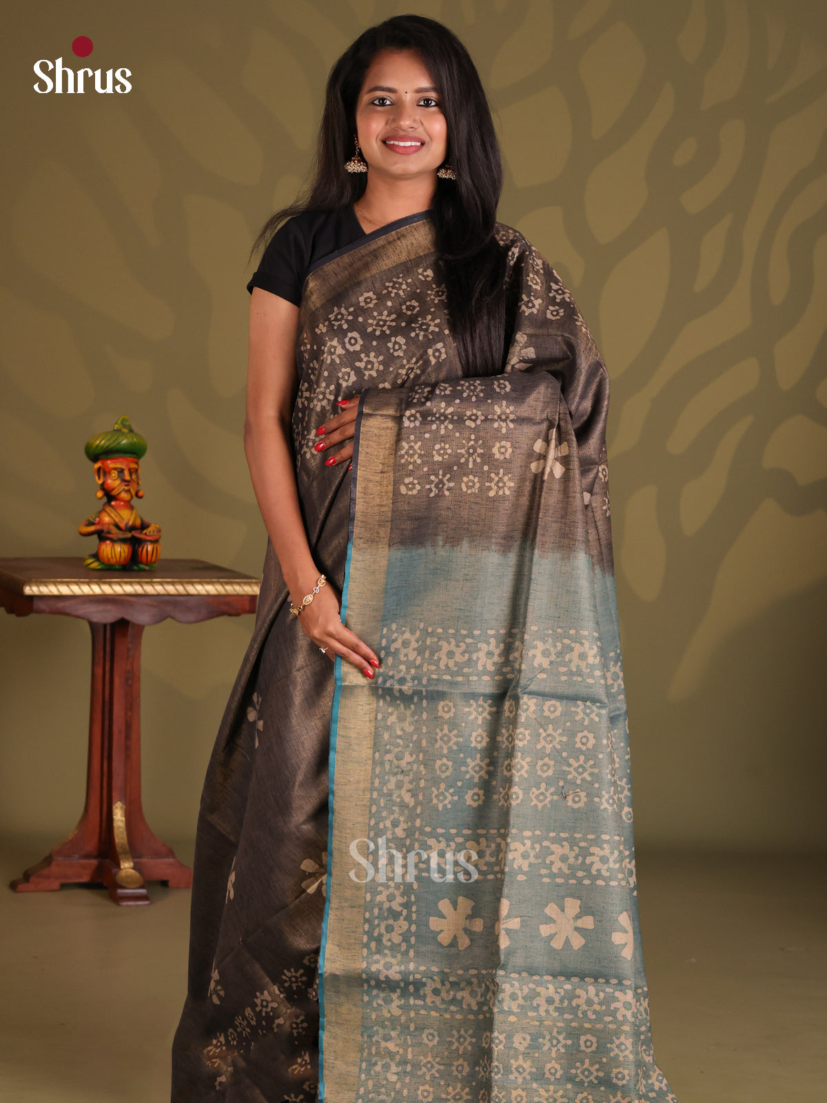 Elephant grey & Light Blue - Bhatik Saree - Shop on Shrus.com