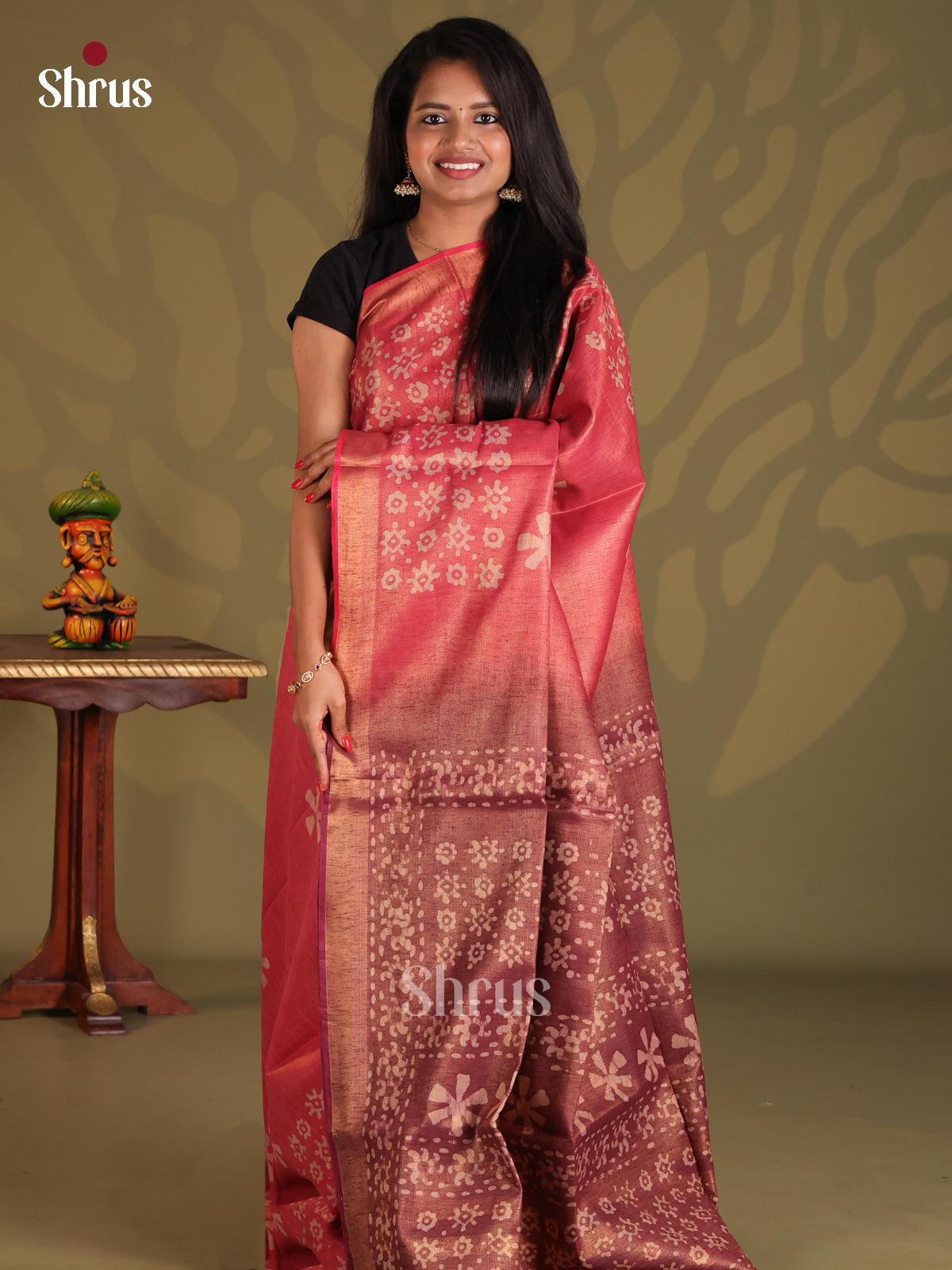 Pink & Brown - Bhatik Saree - Shop on Shrus.com