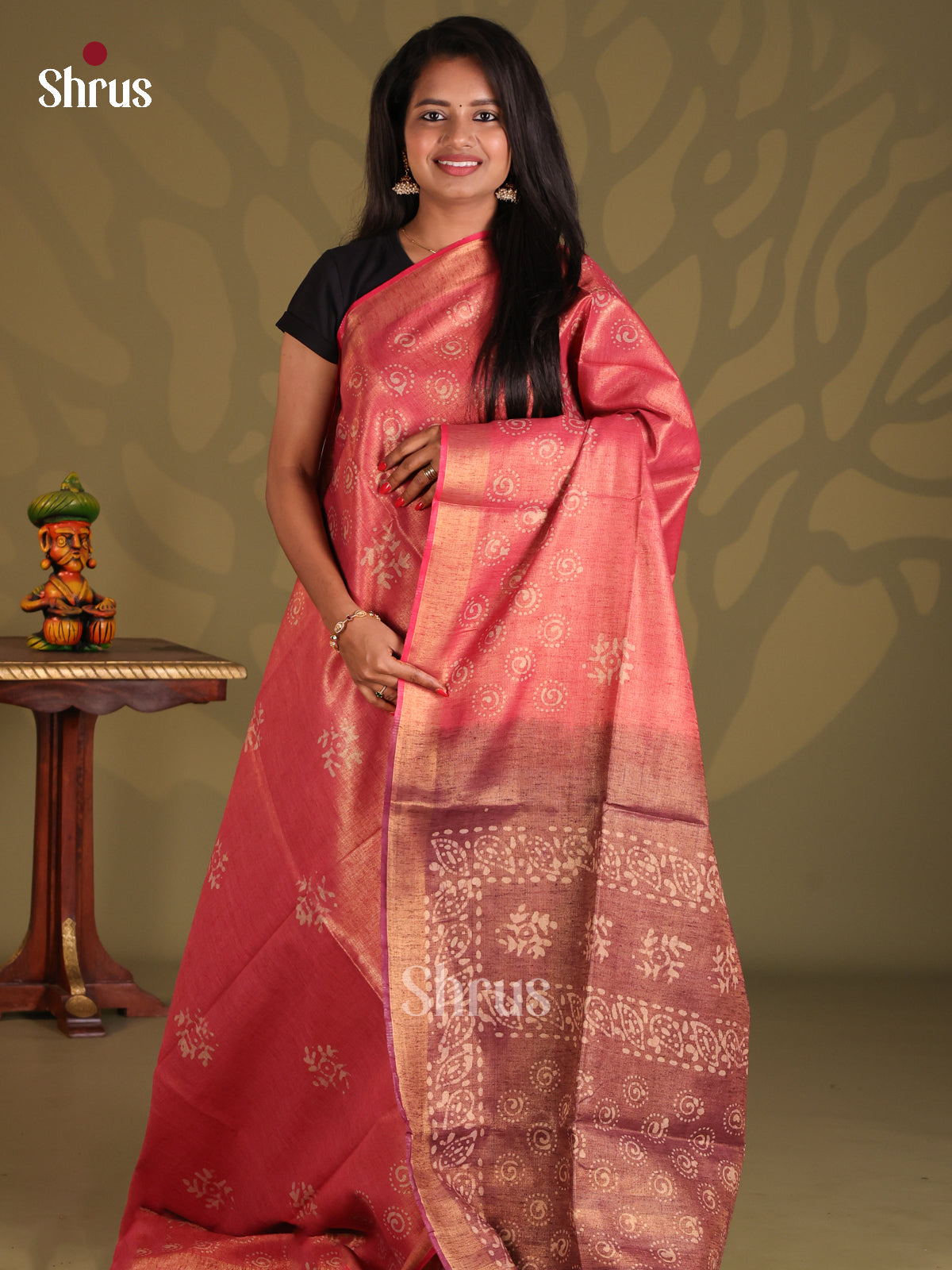 Pink & Brown - Bhatik Saree - Shop on Shrus.com
