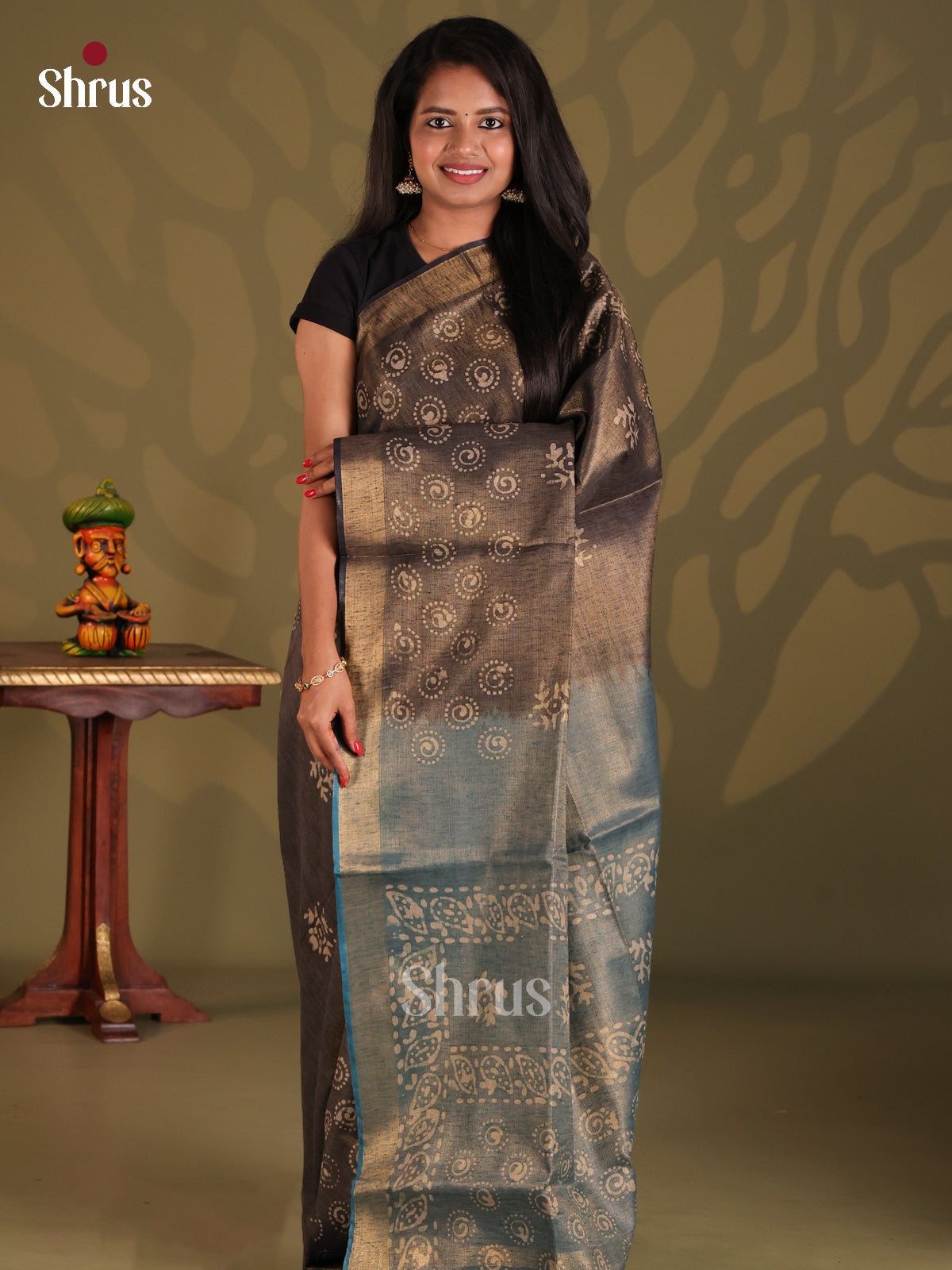 Elephant Grey & Light Blue - Bhatik Saree - Shop on Shrus.com