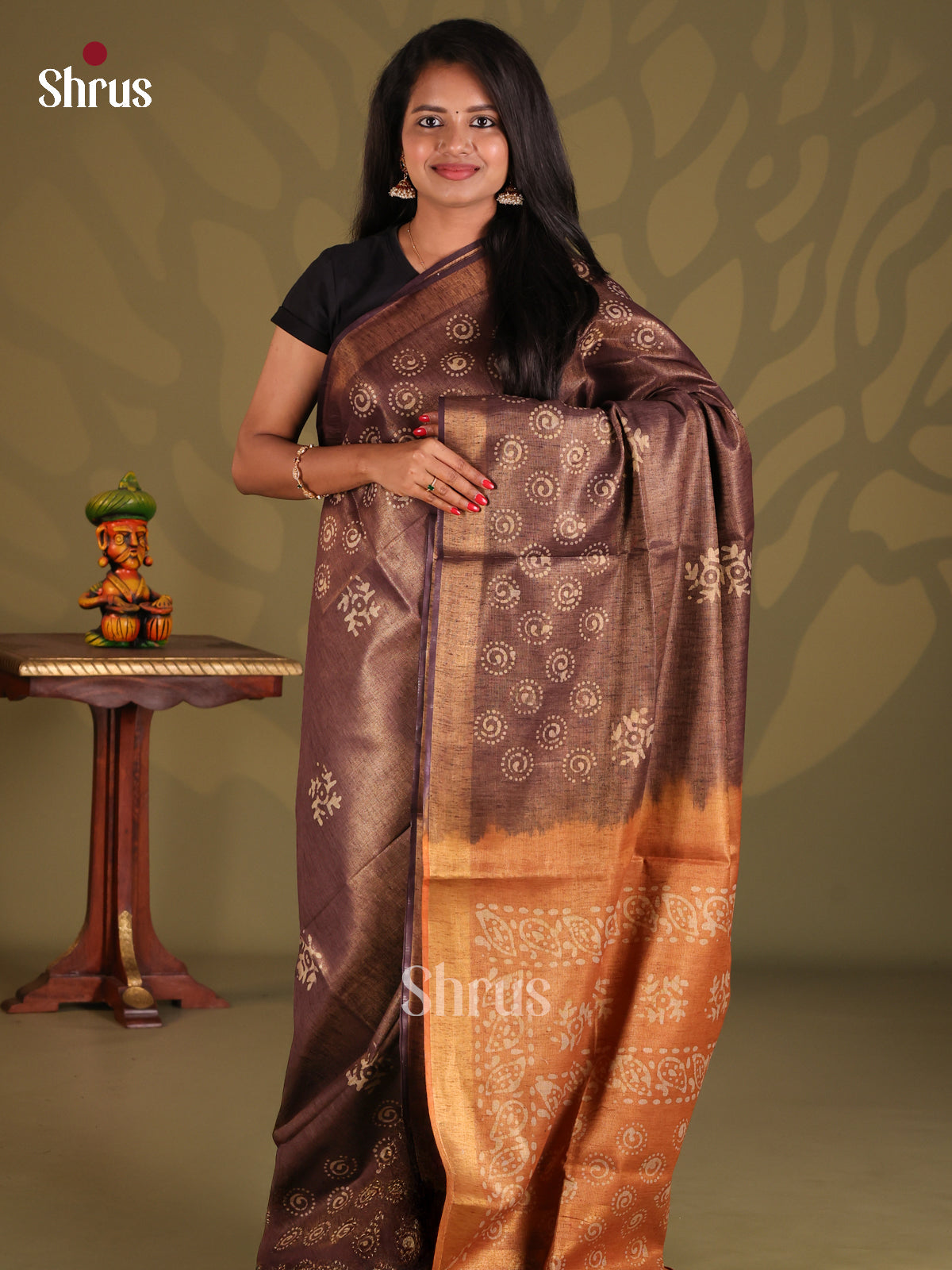 Dark Brown & Brown- Bhatik Saree - Shop on Shrus.com