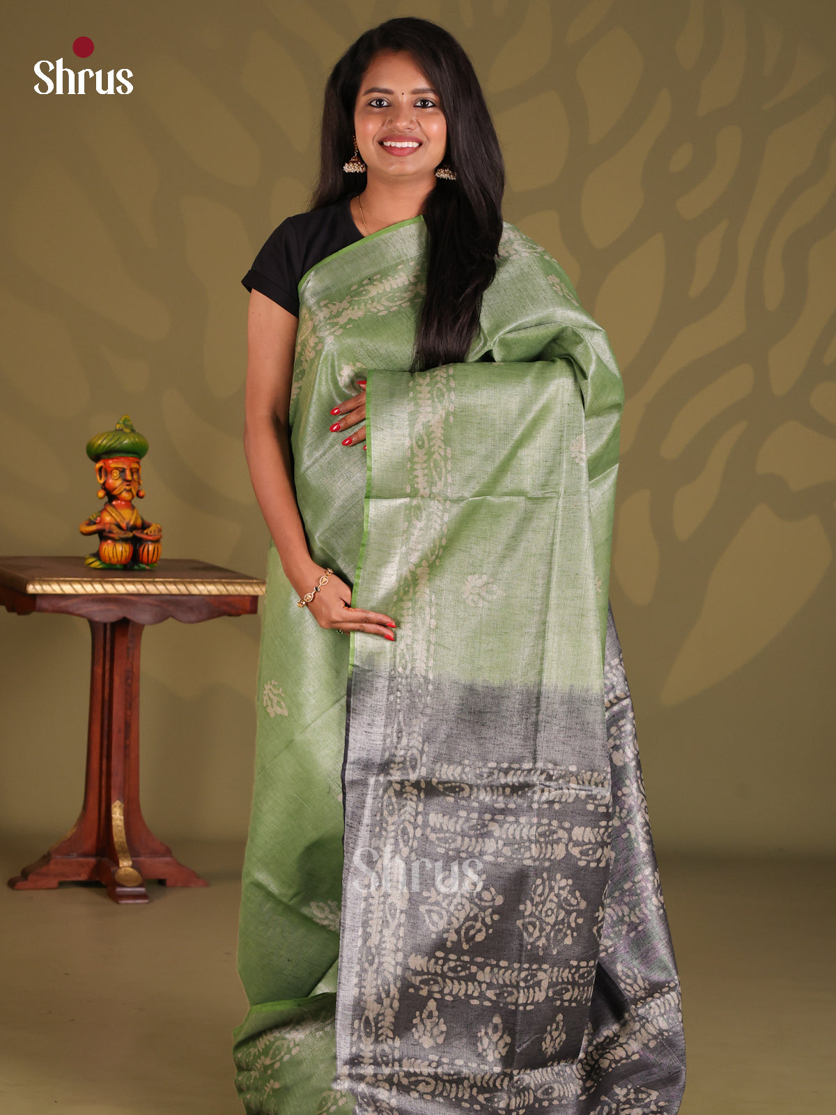 Pista Green & Grey- Bhatik Saree - Shop on Shrus.com