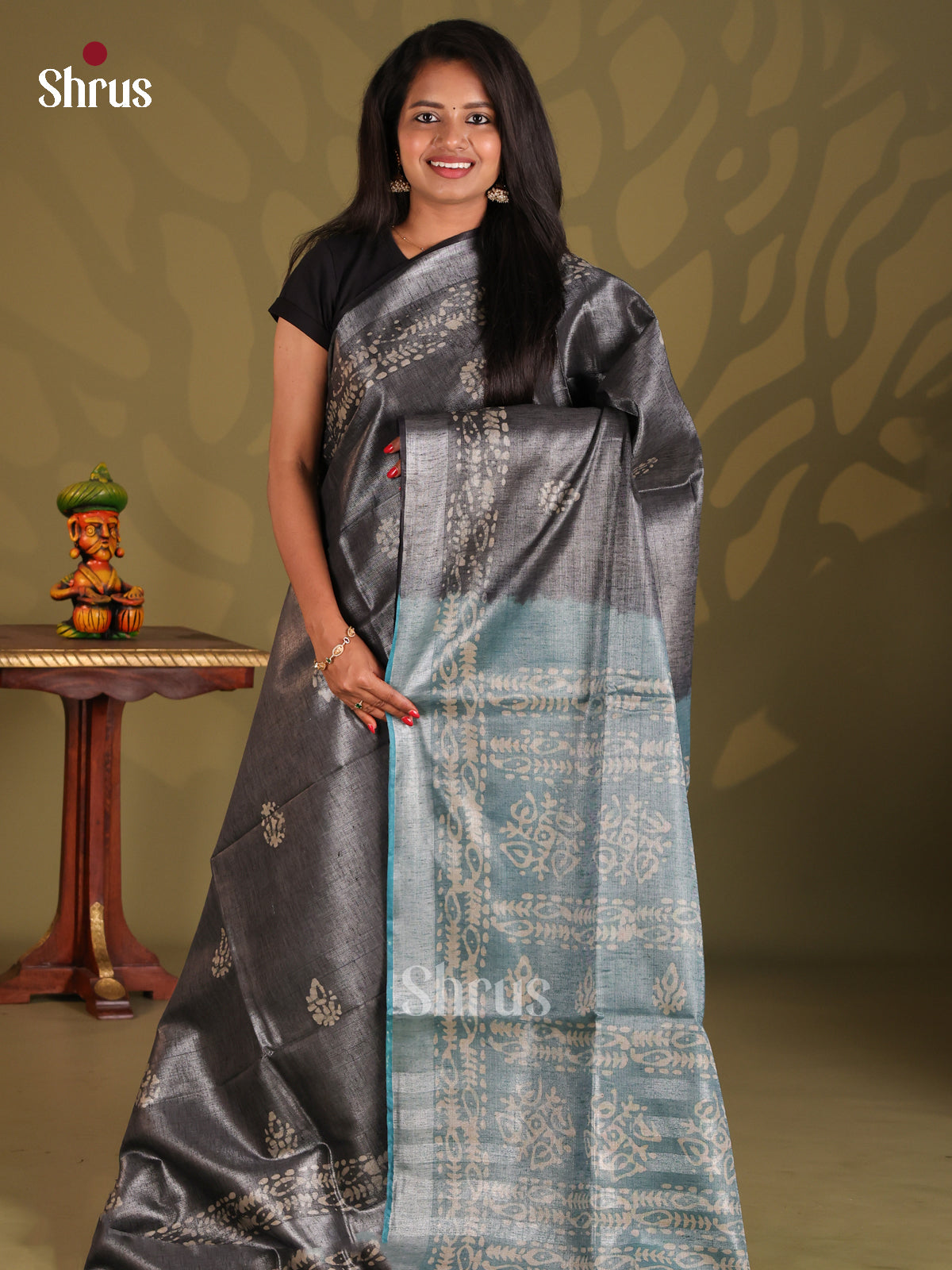 Grey & Light Blue- Bhatik Saree - Shop on Shrus.com