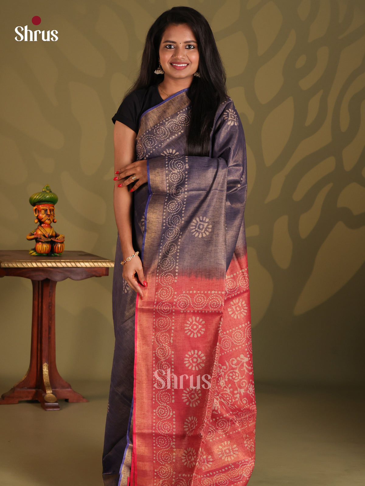 Blue & Red - Bhatik Saree - Shop on Shrus.com