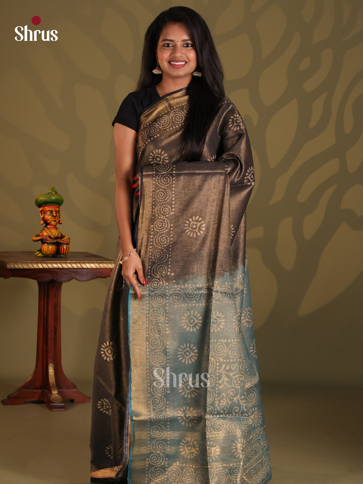 Elephant Grey & Blue - Bhatik Saree - Shop on Shrus.com