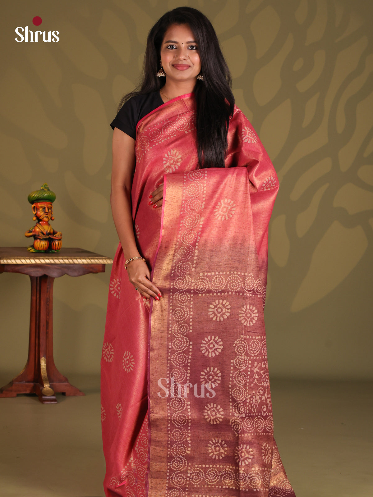 Pink & Brown- Bhatik Saree - Shop on Shrus.com