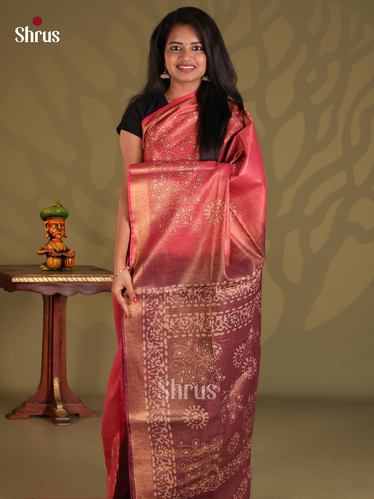 Pink & Brown - Bhatik Saree - Shop on Shrus.com