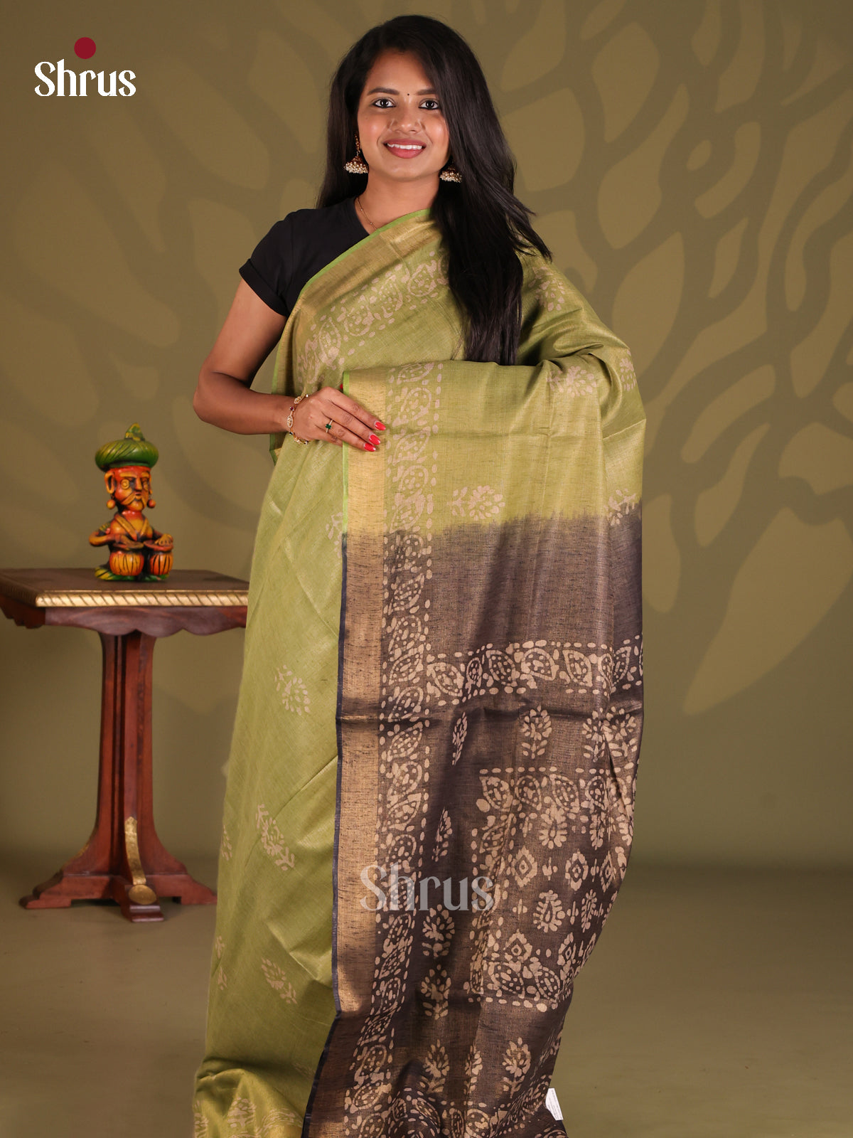 Pista Green & Grey- Bhatik Saree - Shop on Shrus.com