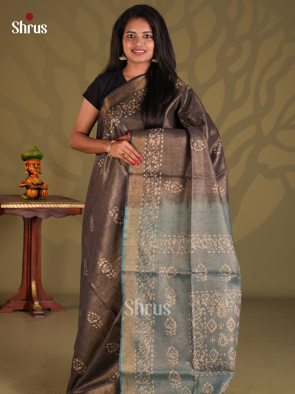 Elephant Grey & Blue - Bhatik Saree - Shop on Shrus.com