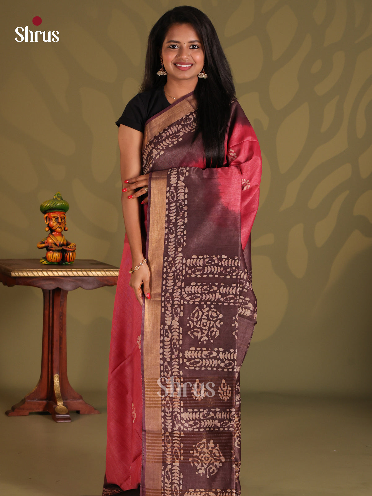 Pink & Brown- Bhatik Saree - Shop on Shrus.com