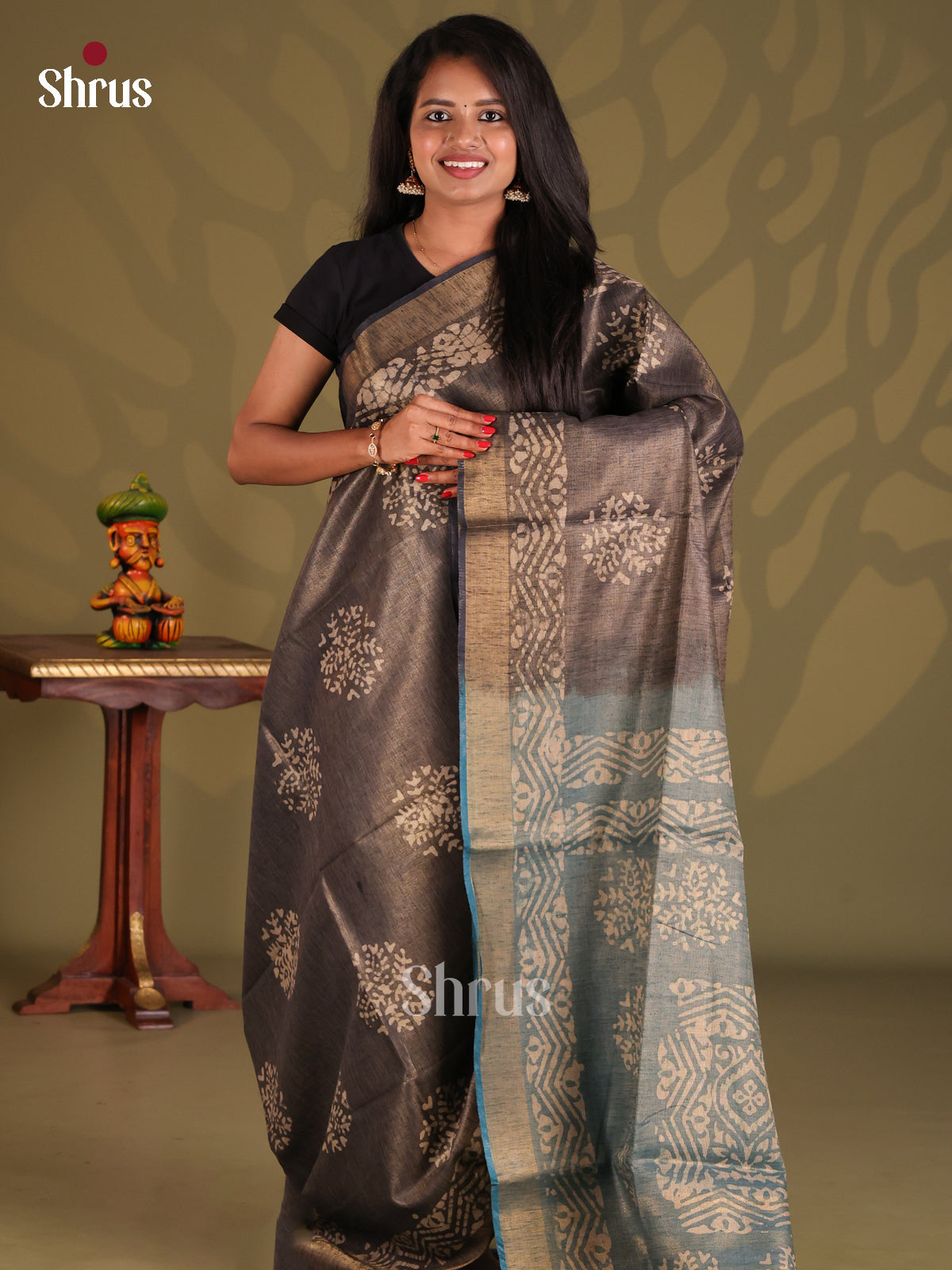 Elephant Grey & Light Blue - Bhatik Saree - Shop on Shrus.com