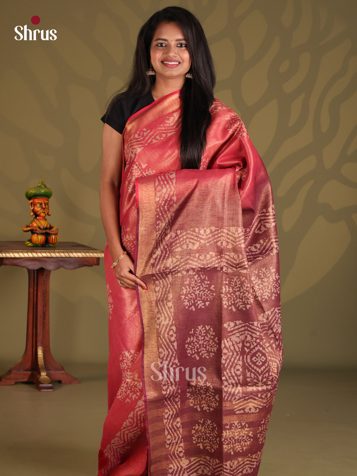 Pink & Brown- Bhatik Saree - Shop on Shrus.com