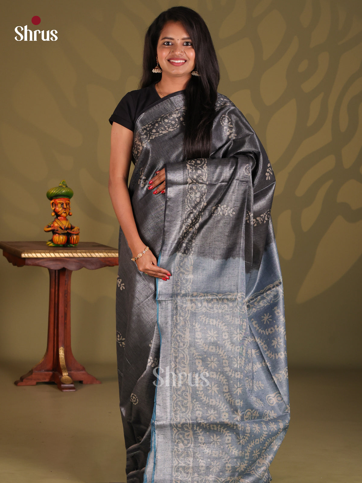 Grey & Light Blue- Bhatik Saree - Shop on Shrus.com