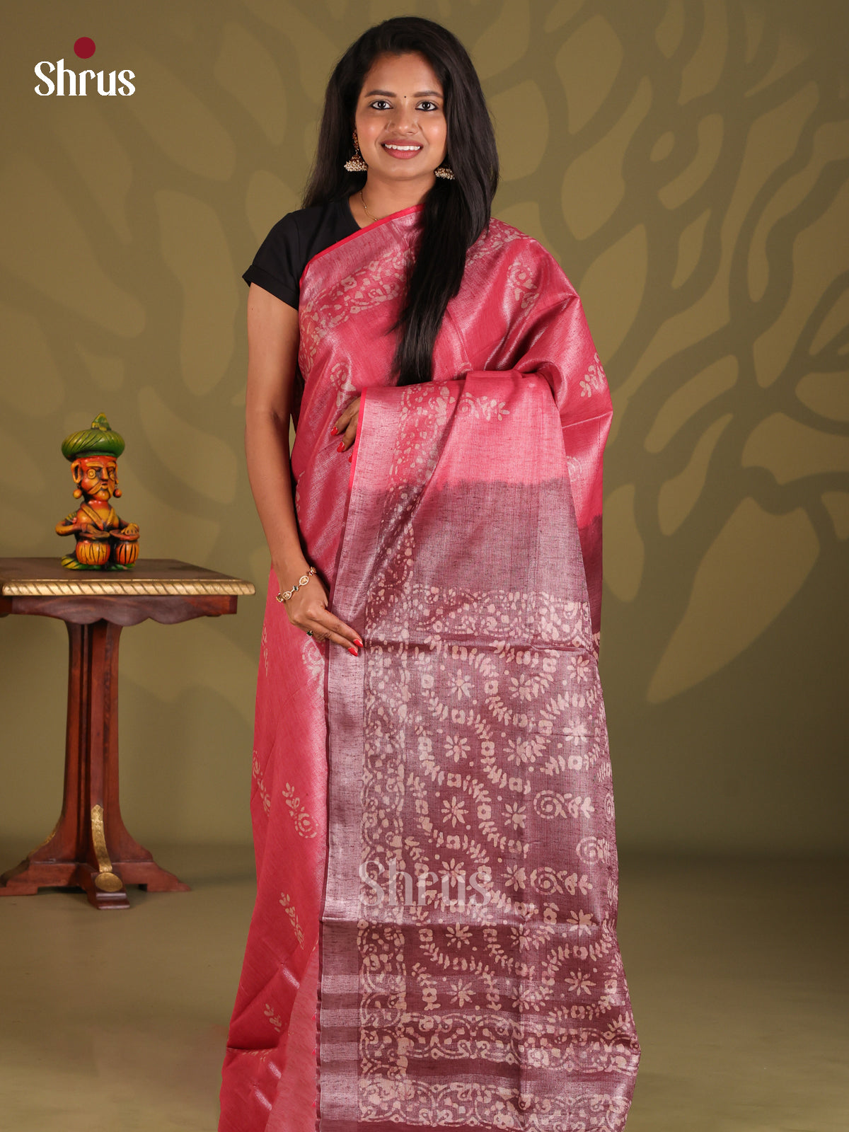 Pink & Brown - Bhatik Saree - Shop on Shrus.com