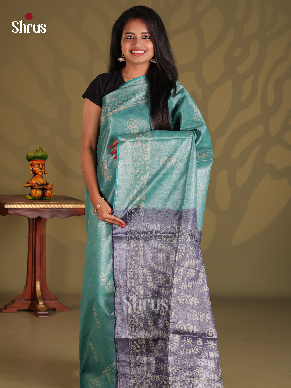 Sky Blue & Purple- Bhatik Saree - Shop on Shrus.com