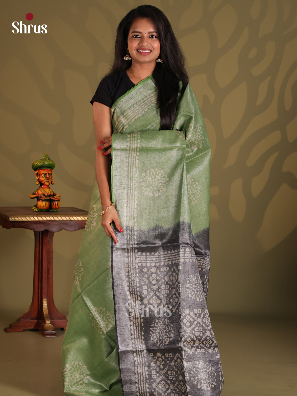 Pista Green & Grey - Bhatik Saree - Shop on Shrus.com